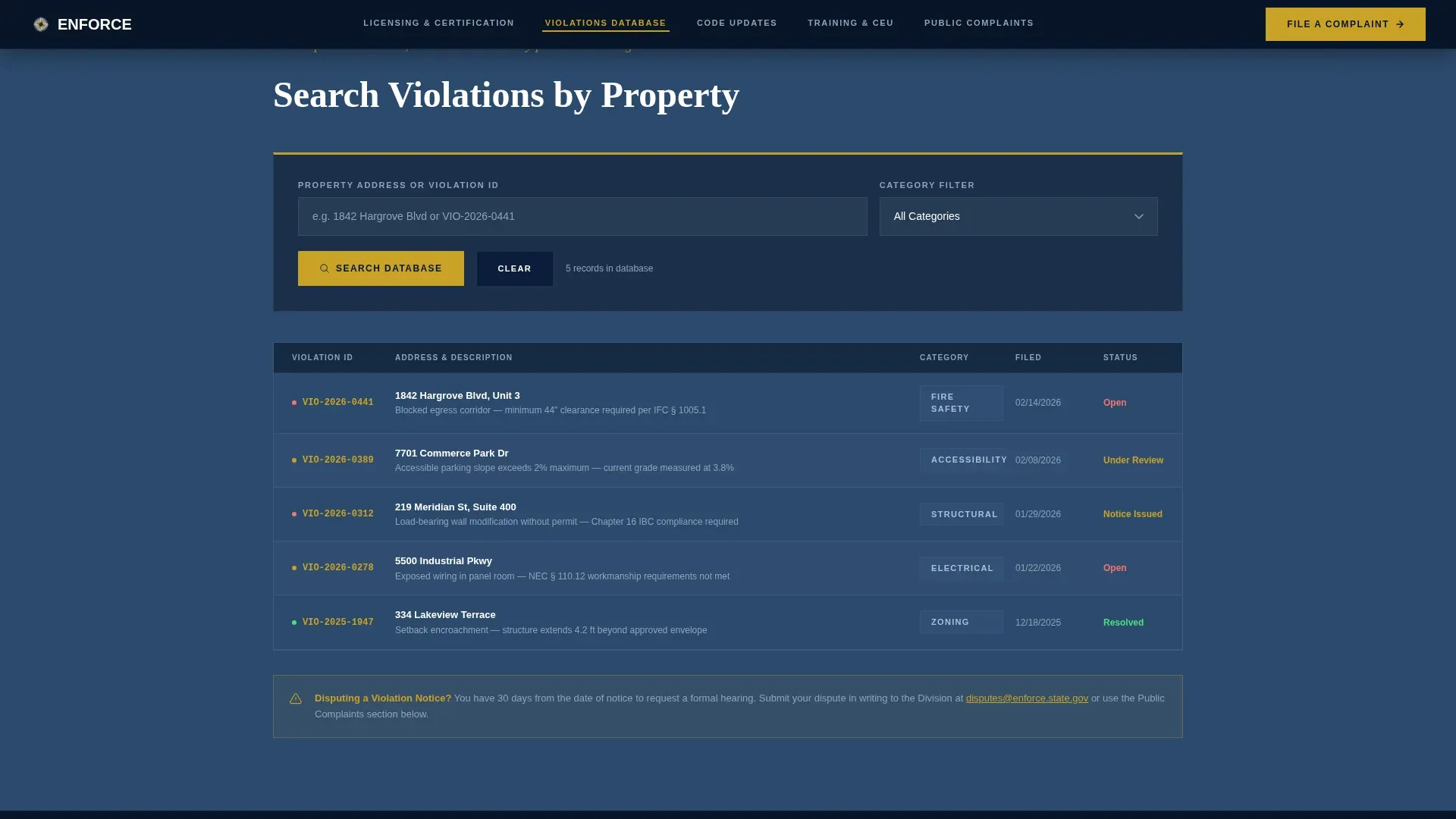 Code Enforcement State Department Landing Page Template