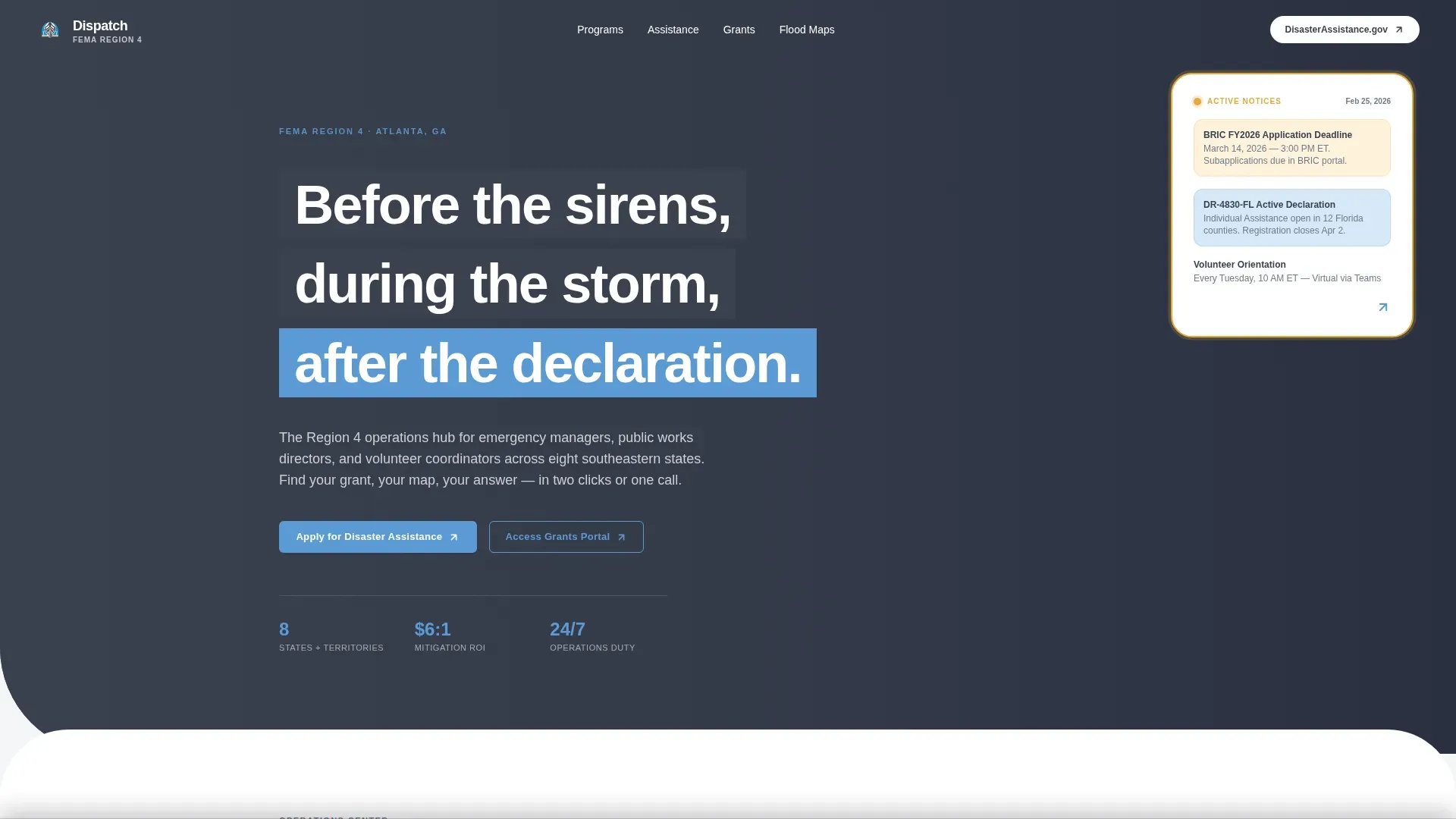 Emergency Operations Center Landing Page Template