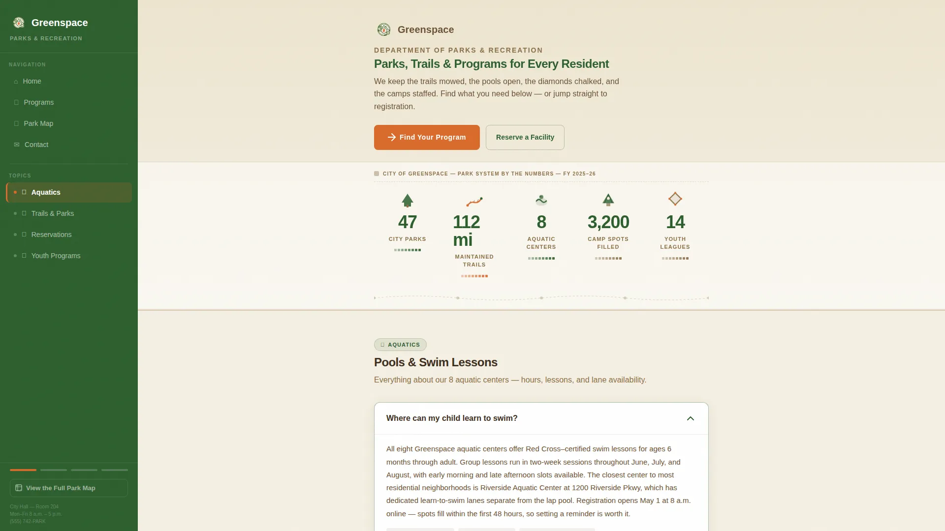 Parks & Recreation Landing Page Template
