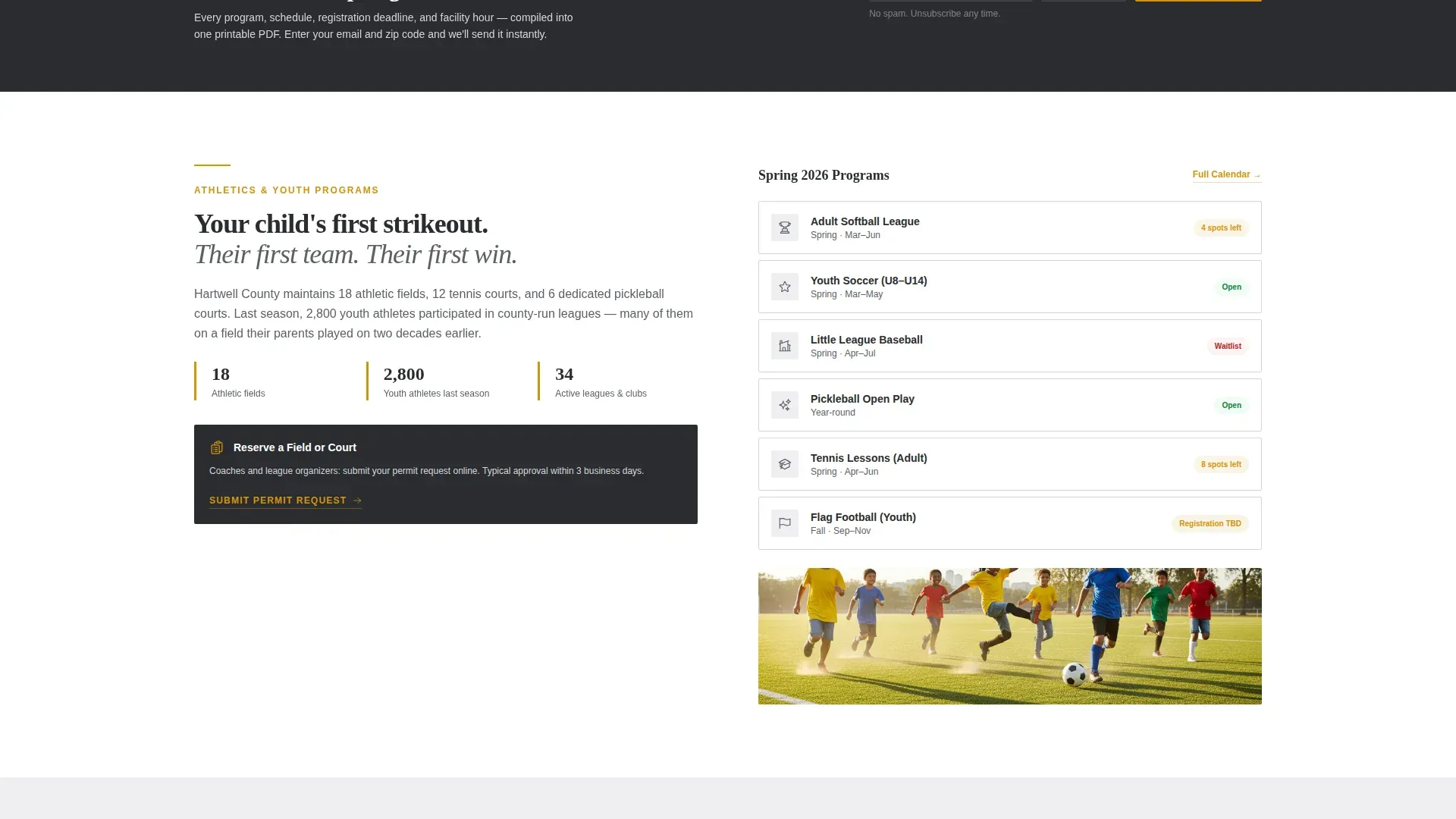 Parks & Recreation Government Booking Website Template