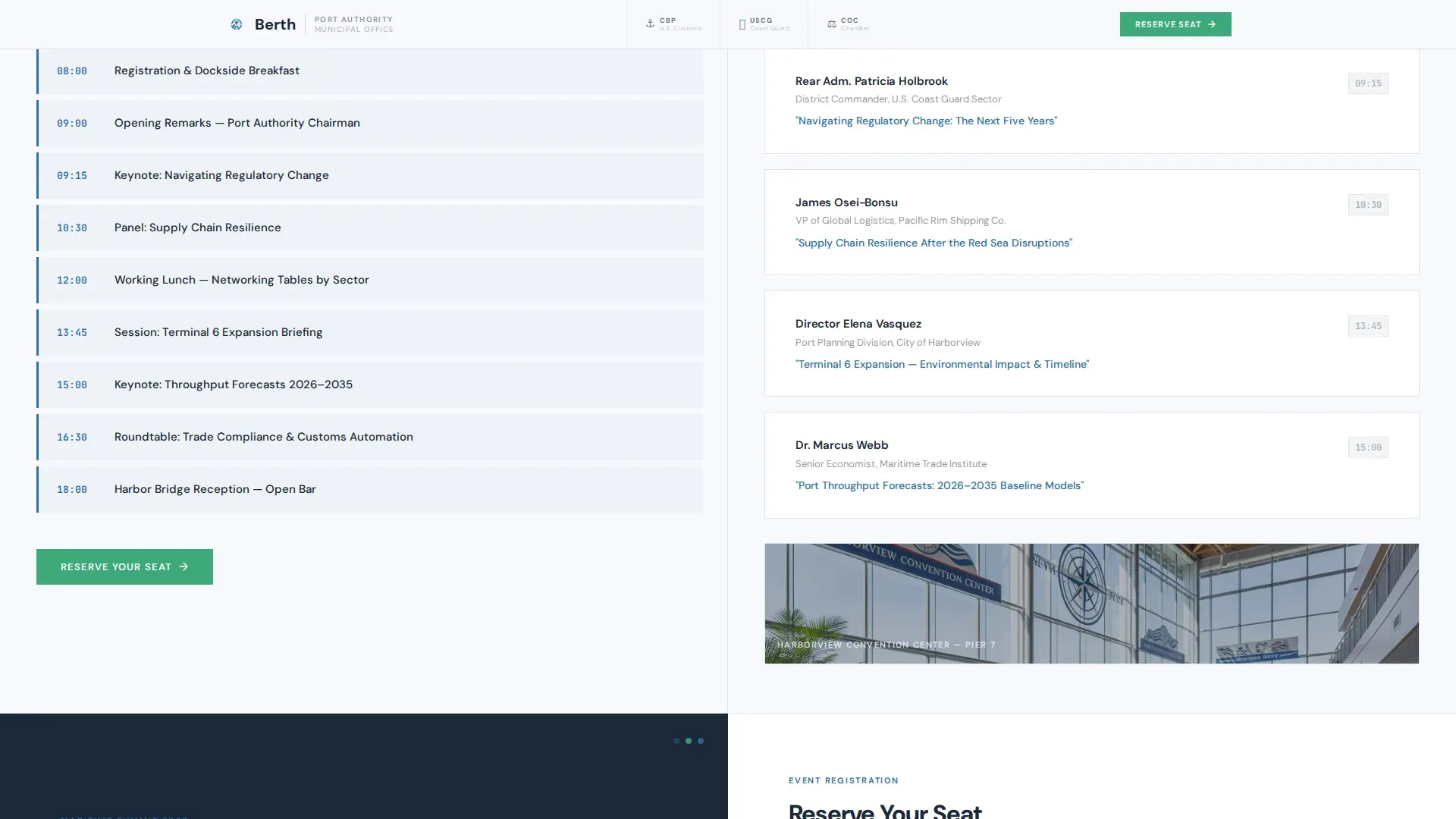 Port Authority Event Registration Landing Page Template