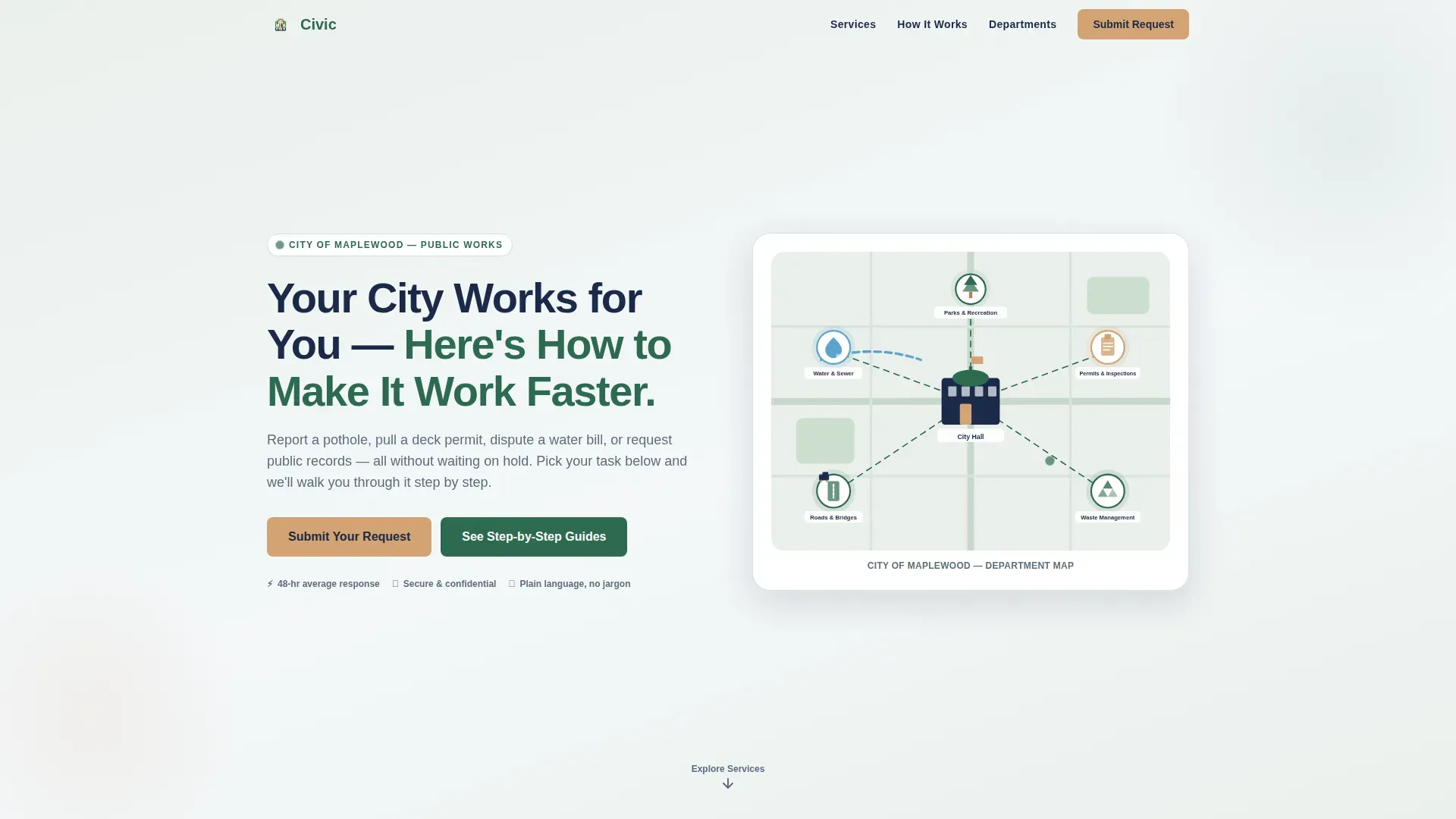 Step-by-Step Municipal Services Landing Page Template