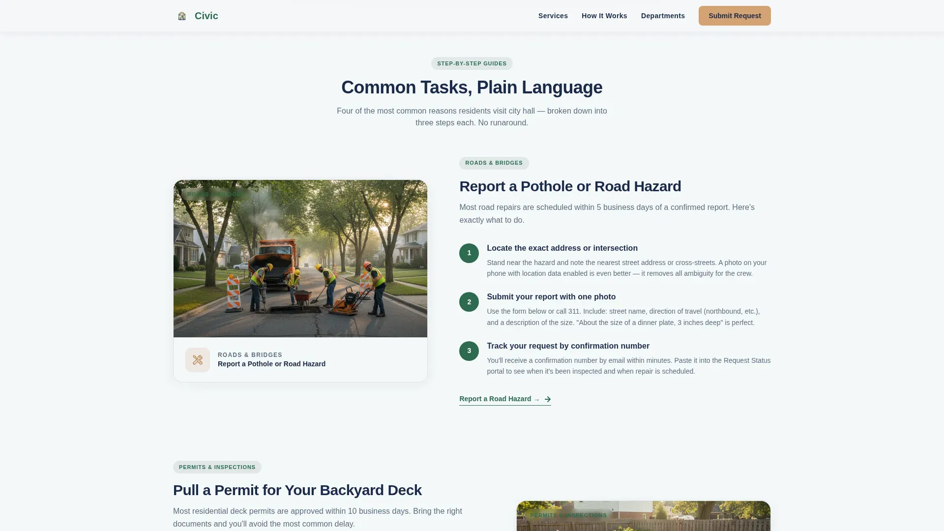 Step-by-Step Municipal Services Landing Page Template