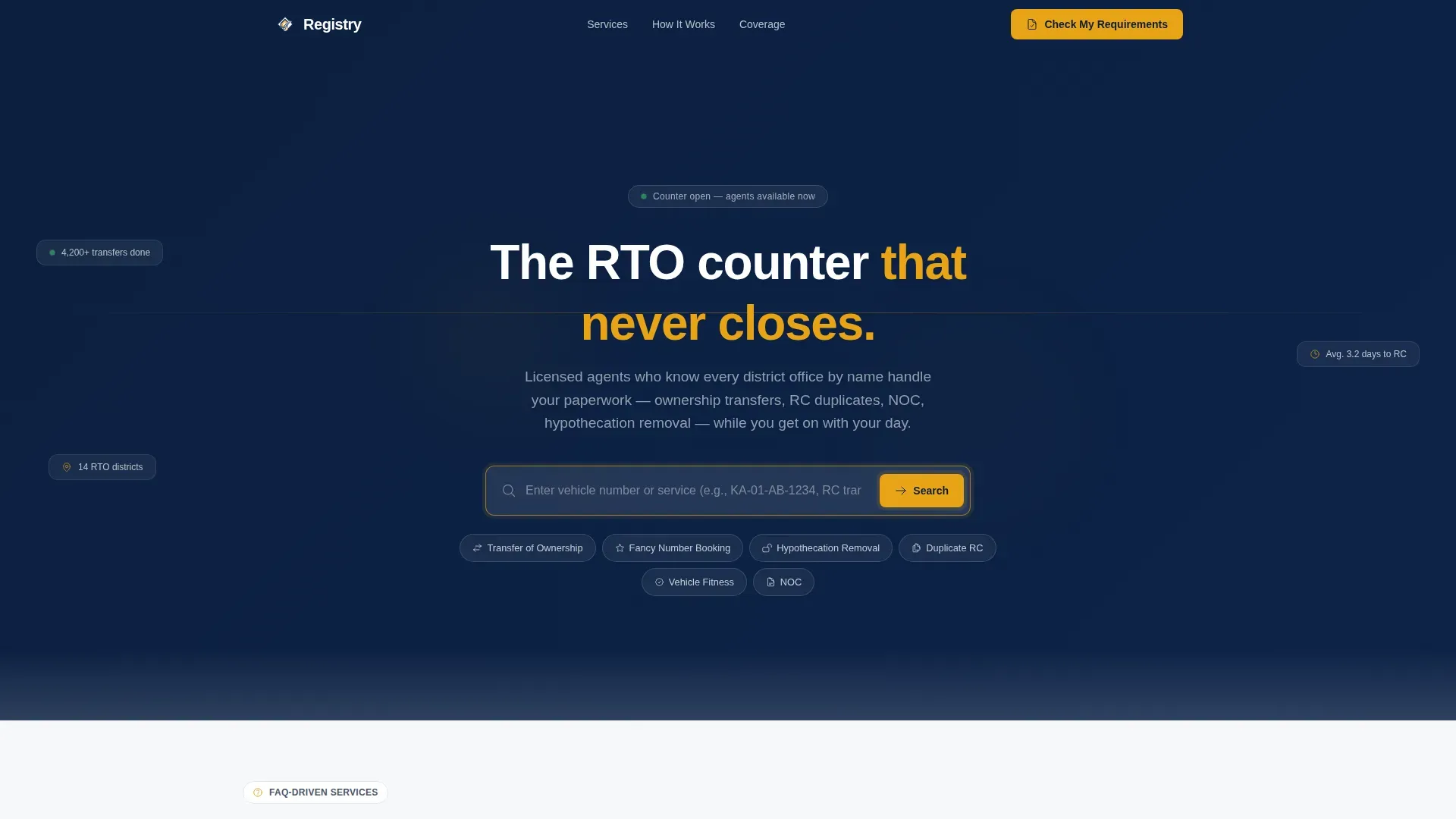 RTO Vehicle Registration Landing Page Template