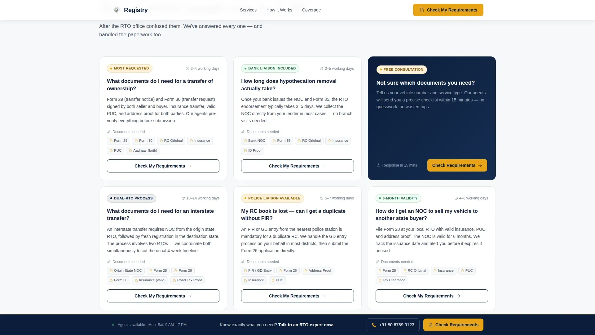 RTO Vehicle Registration Landing Page Template