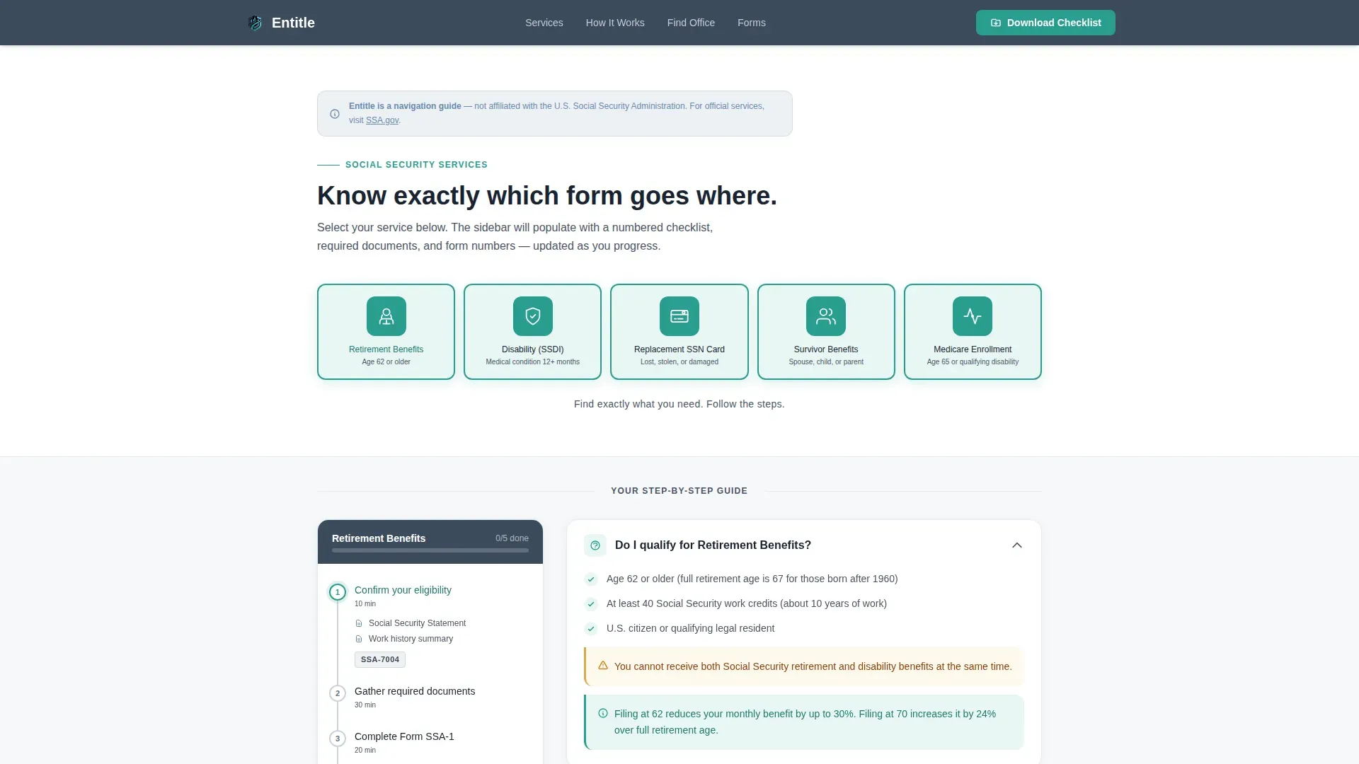 Social Security Benefits Navigation Landing Page