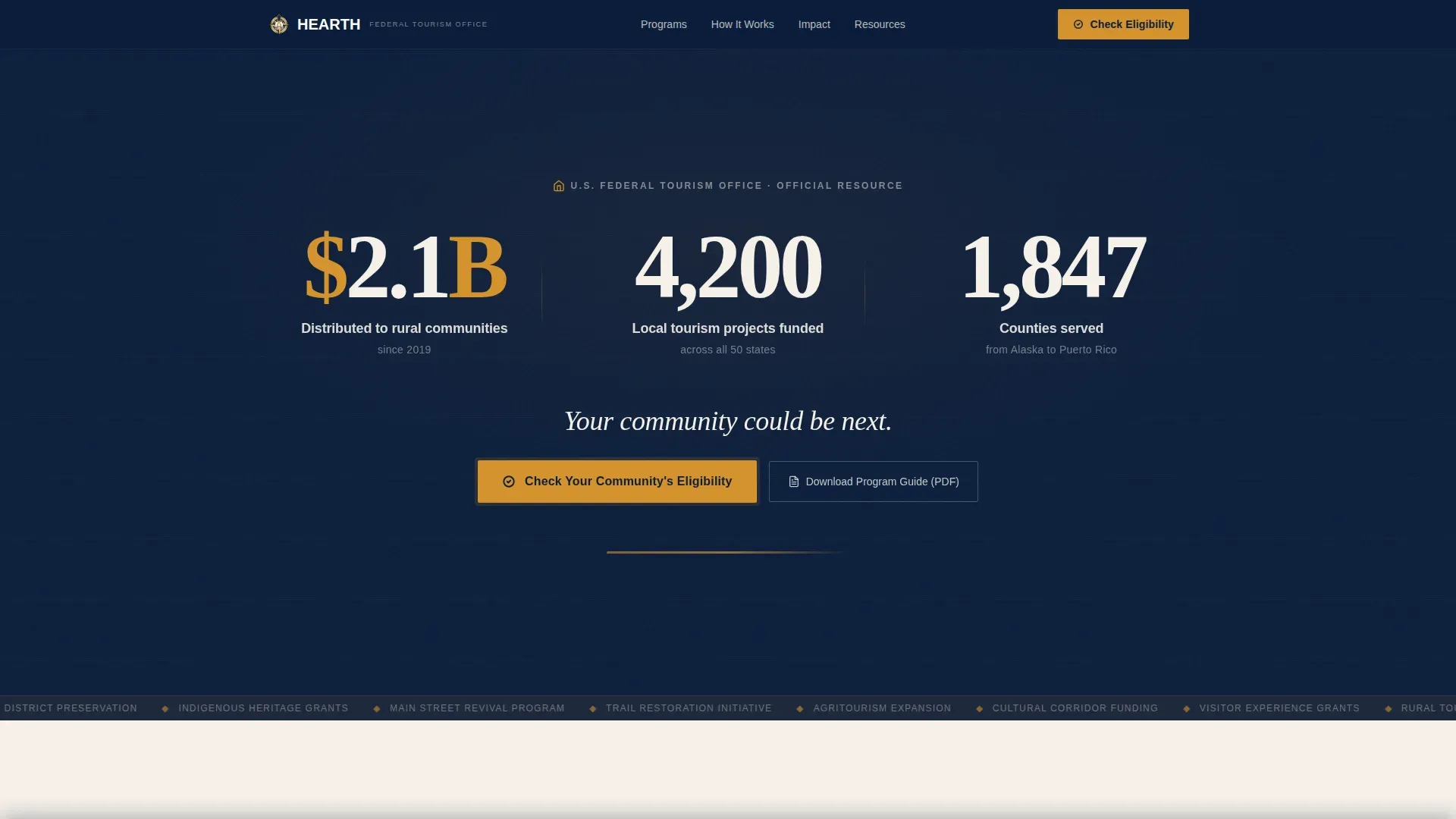 Federal Community Tourism Funding Landing Page Template