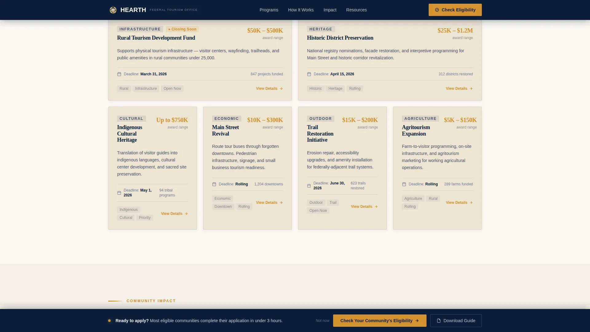 Federal Community Tourism Funding Landing Page Template