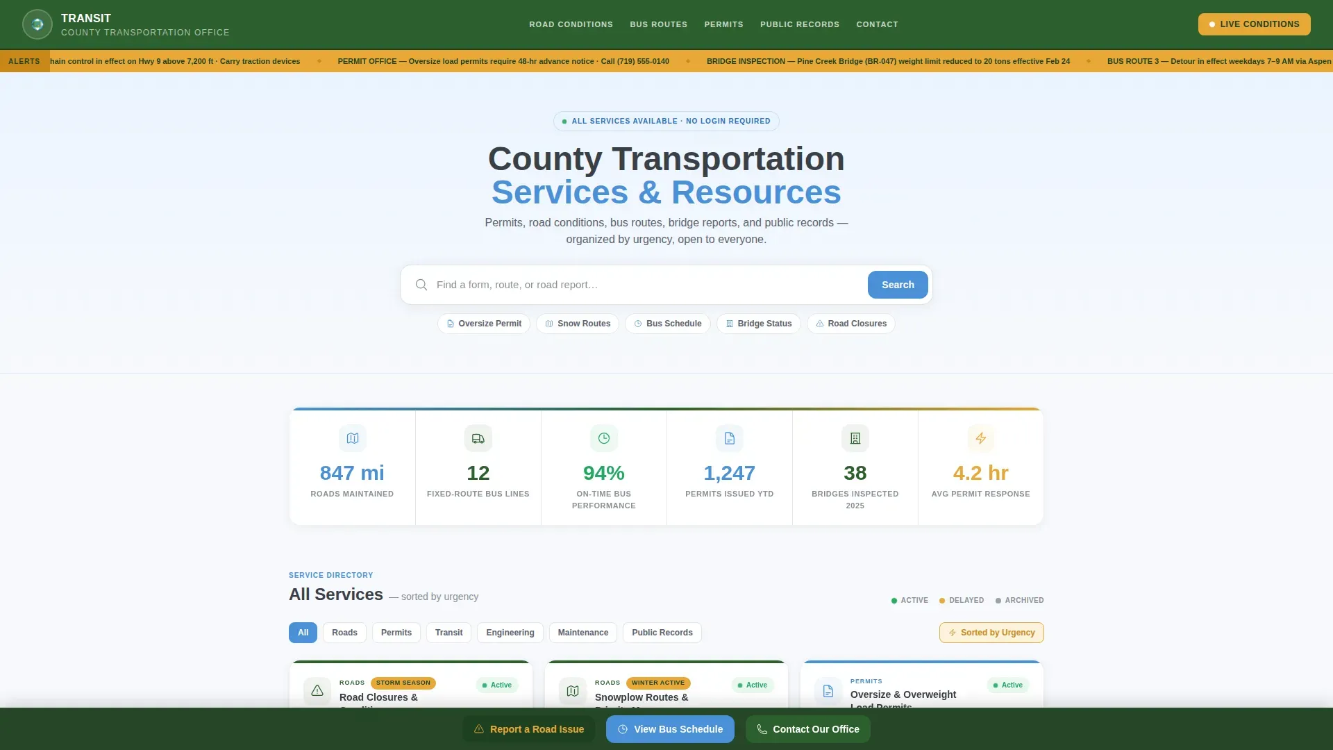 County Transportation Landing Page Template