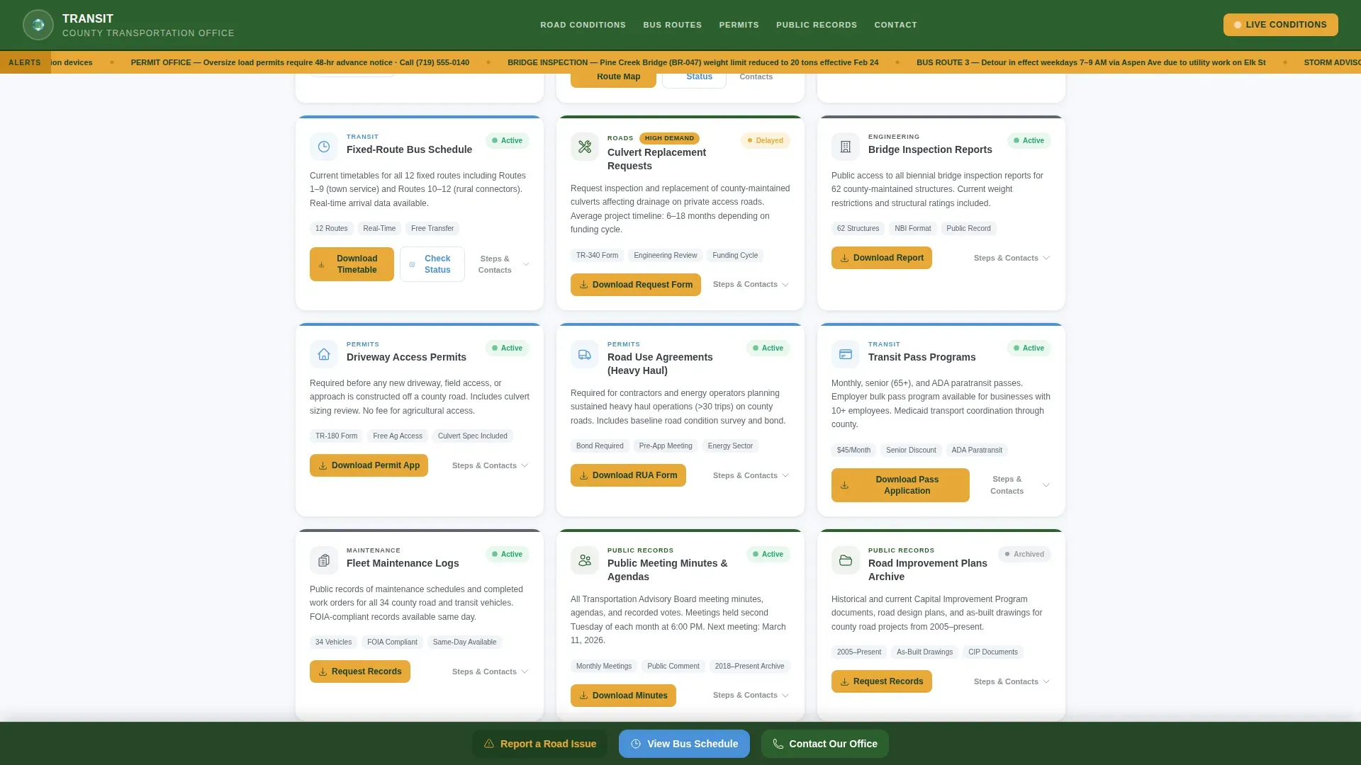 County Transportation Landing Page Template