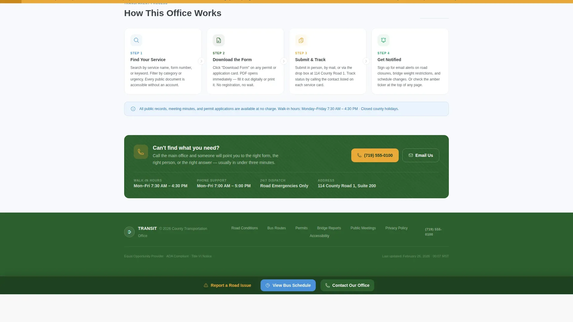 County Transportation Landing Page Template