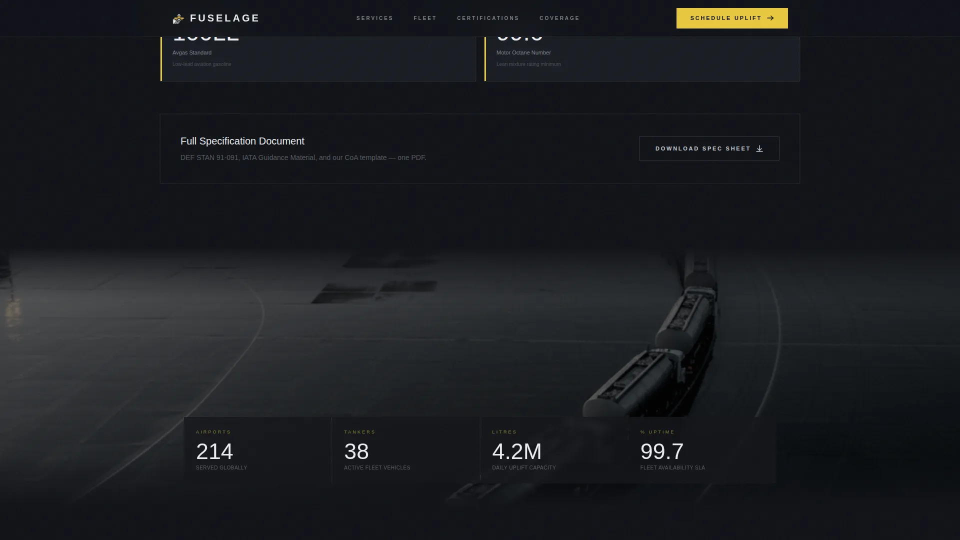 Aviation Fuel Supplier Landing Page Template