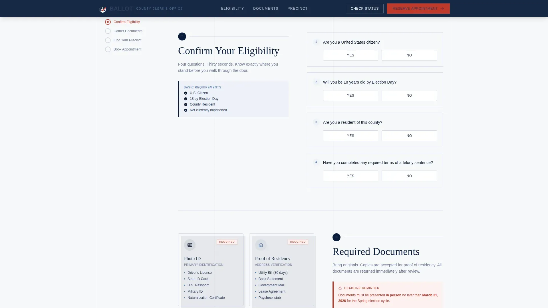 Voter Registration Government Appointment Booking Website Template