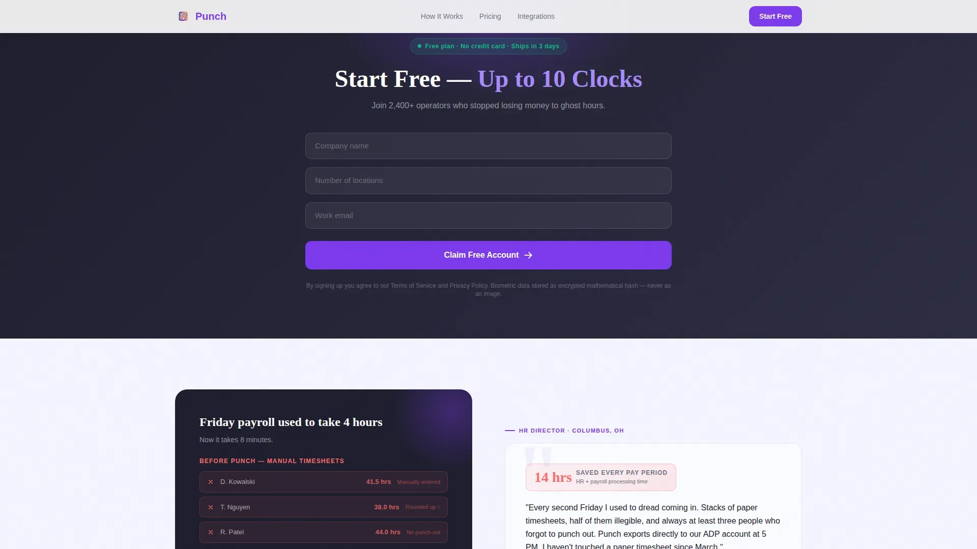Biometric Time Tracking Landing Page Template