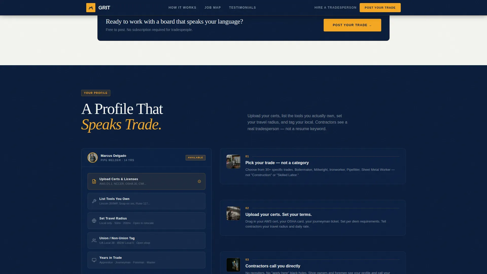 Trade Job Board Landing Page Template