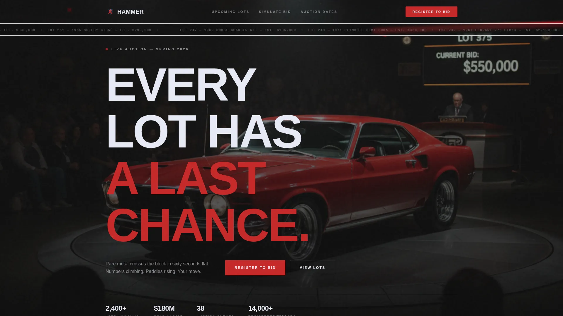 Car Auction Landing Page Template | Cinematic Dark
