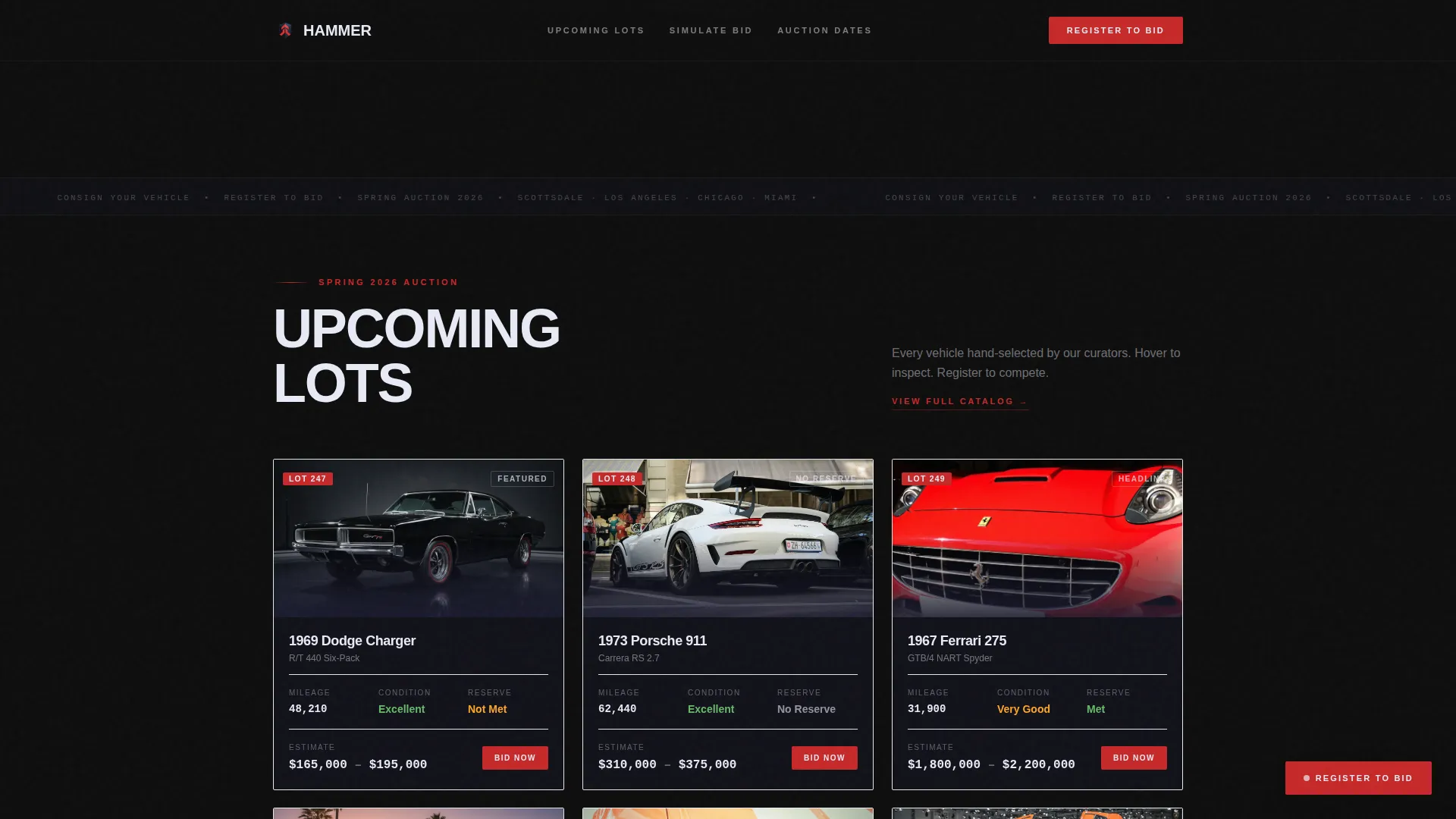 Car Auction Landing Page Template | Cinematic Dark