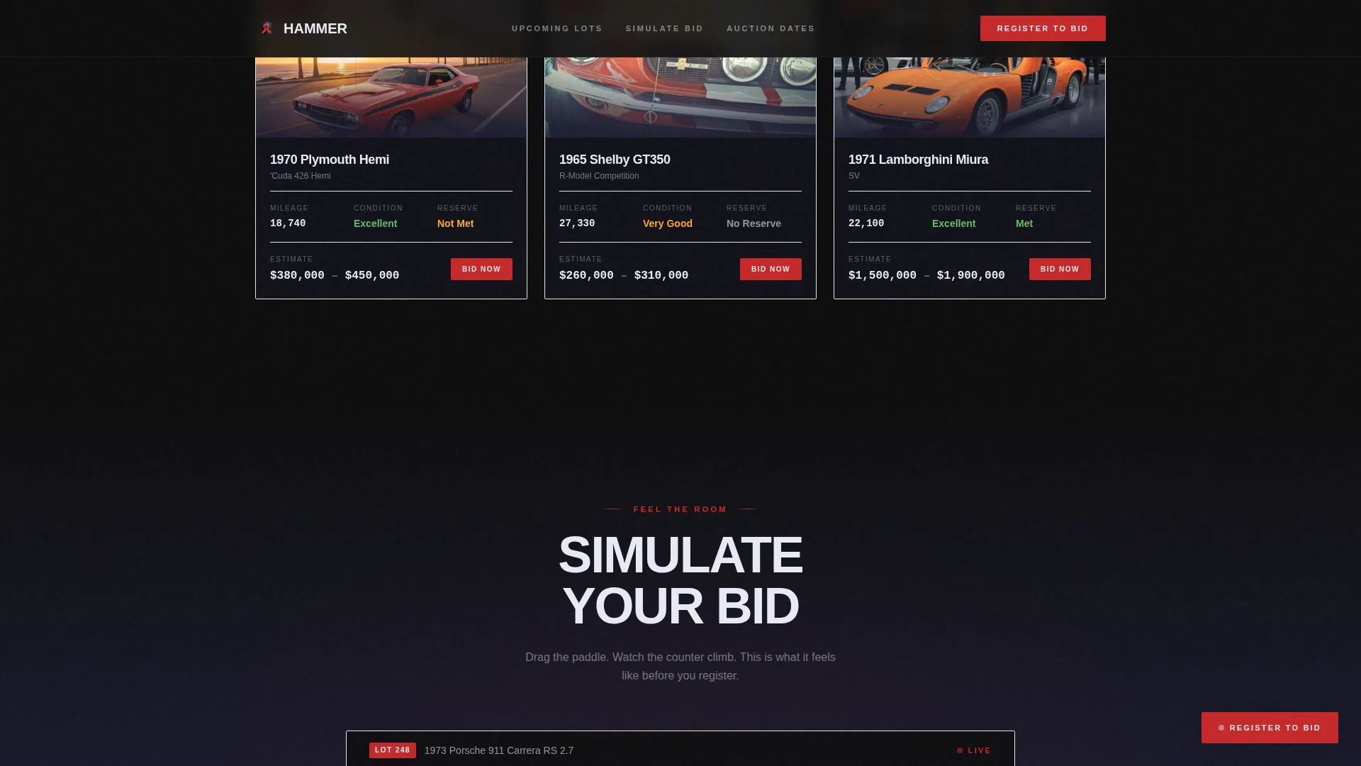 Car Auction Landing Page Template | Cinematic Dark