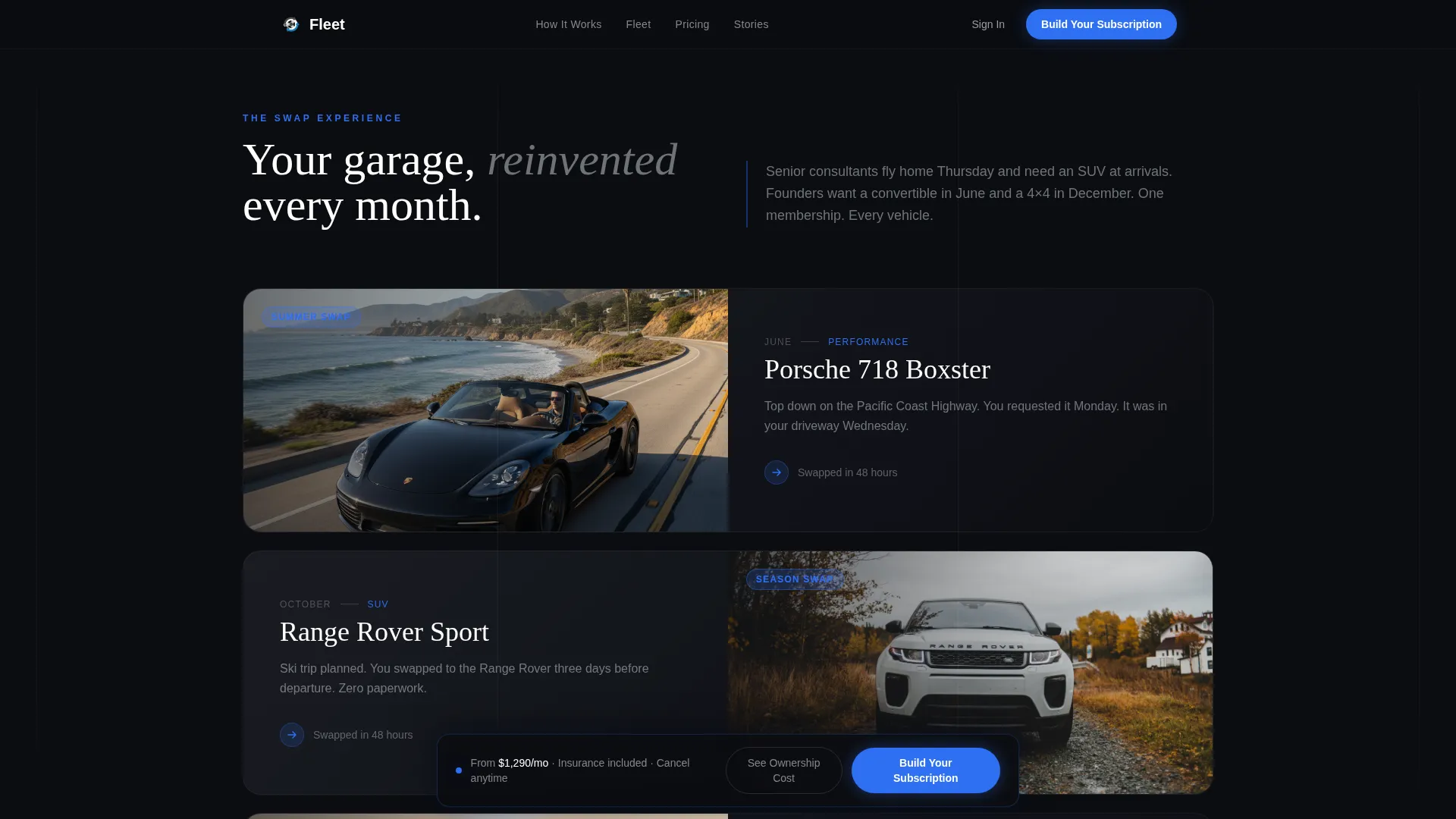 Cinematic Car Subscription Landing Page Template