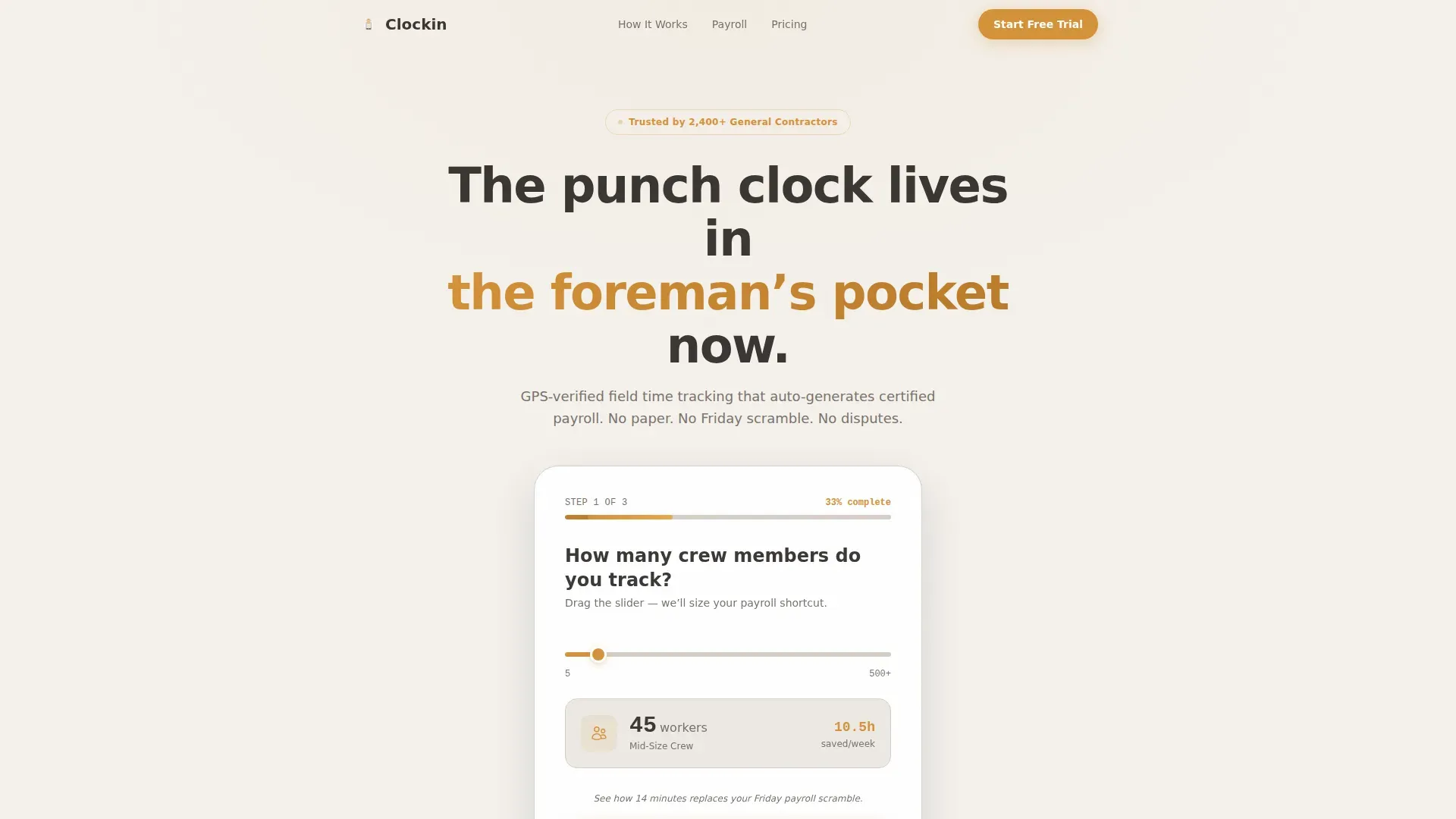 Contractor Payroll Tracking Landing Page Template