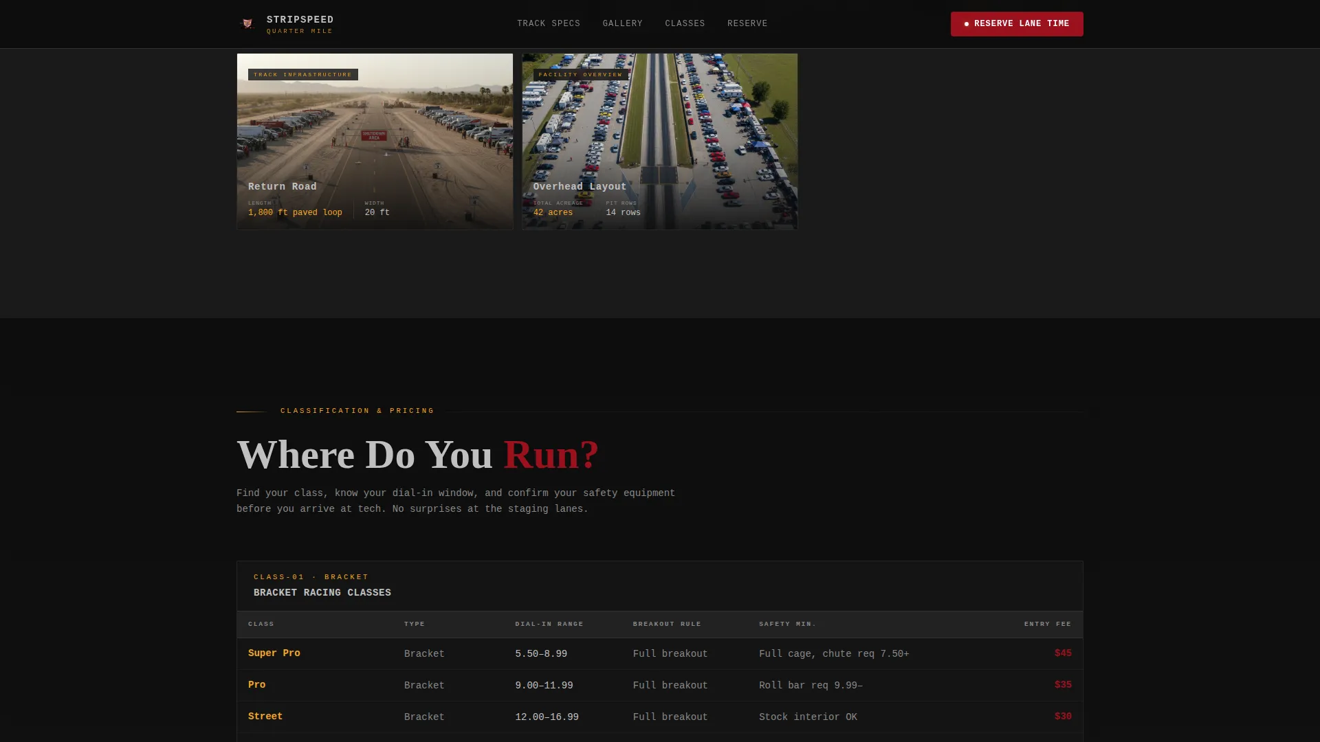Drag Racing Strip Landing Page Template