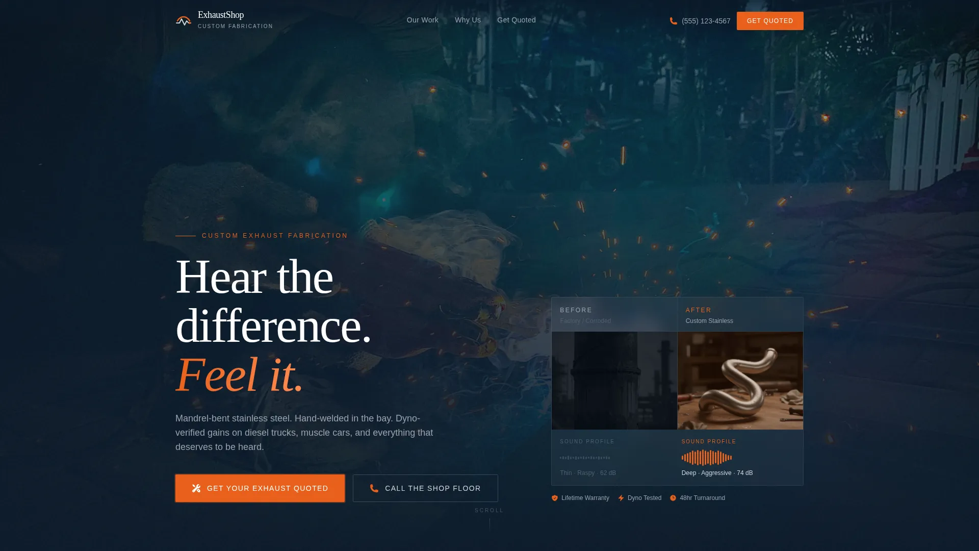 Bold Exhaust Shop Landing Page Template