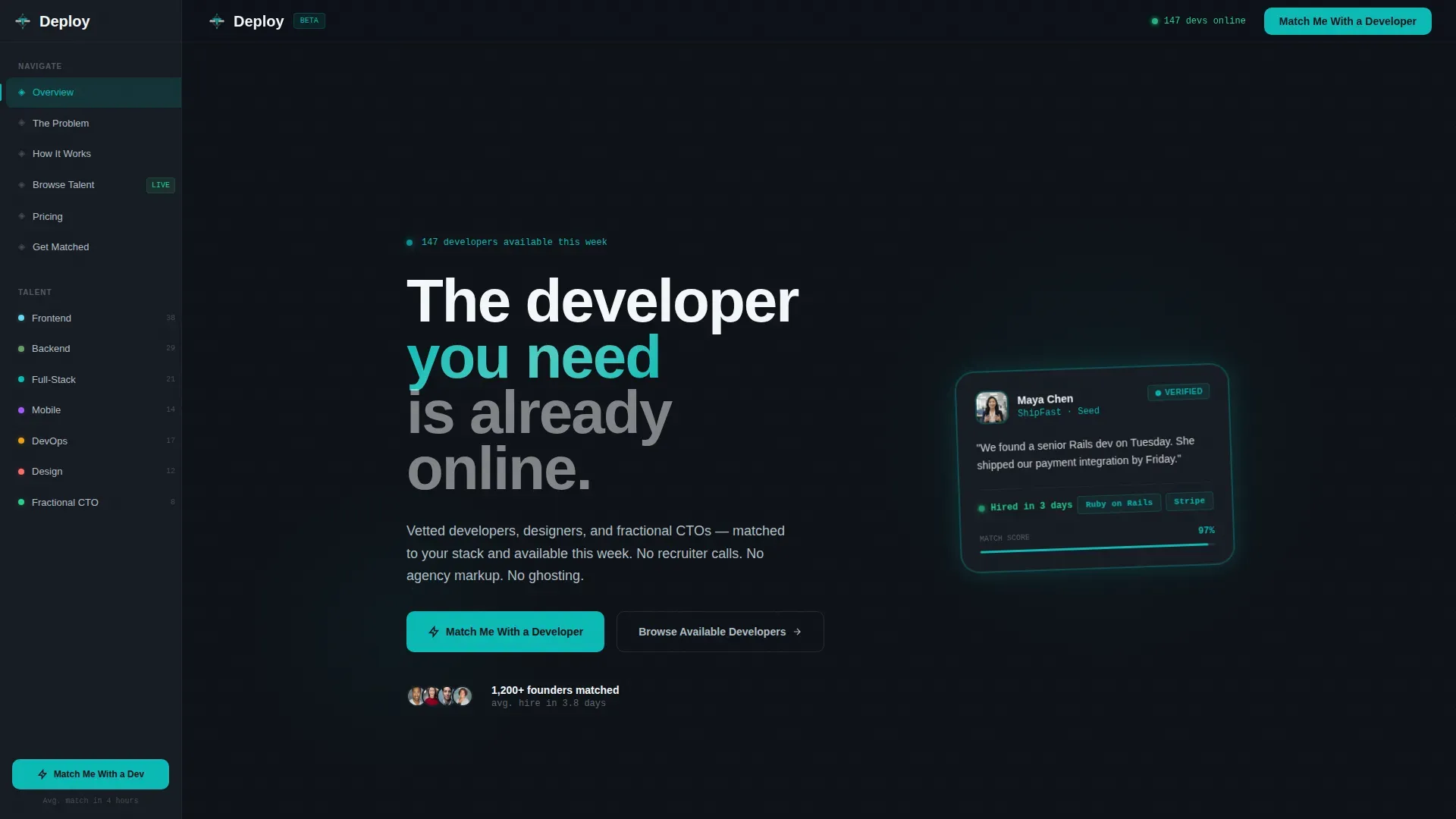 Startup Velocity Developer Marketplace Landing Page
