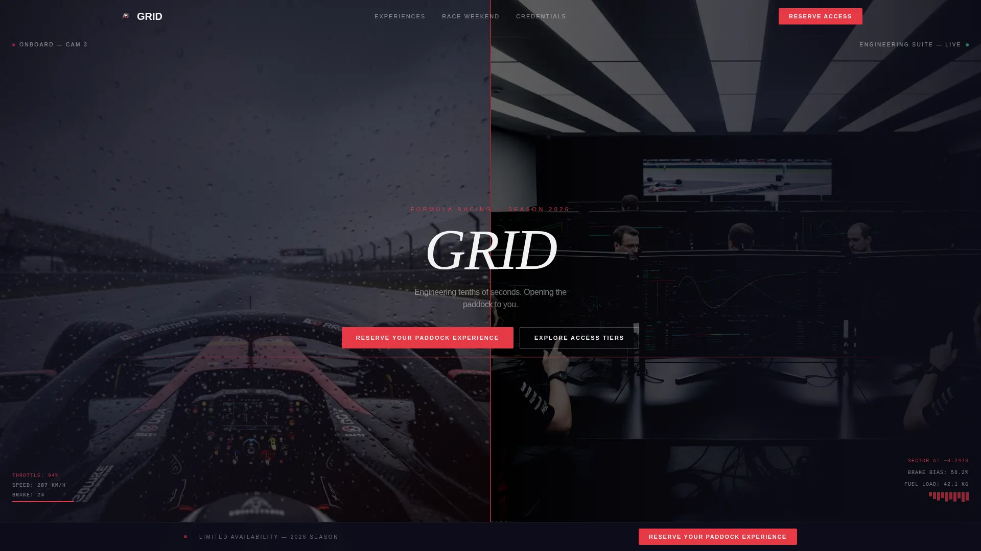 Formula Racing Hospitality Booking Landing Page