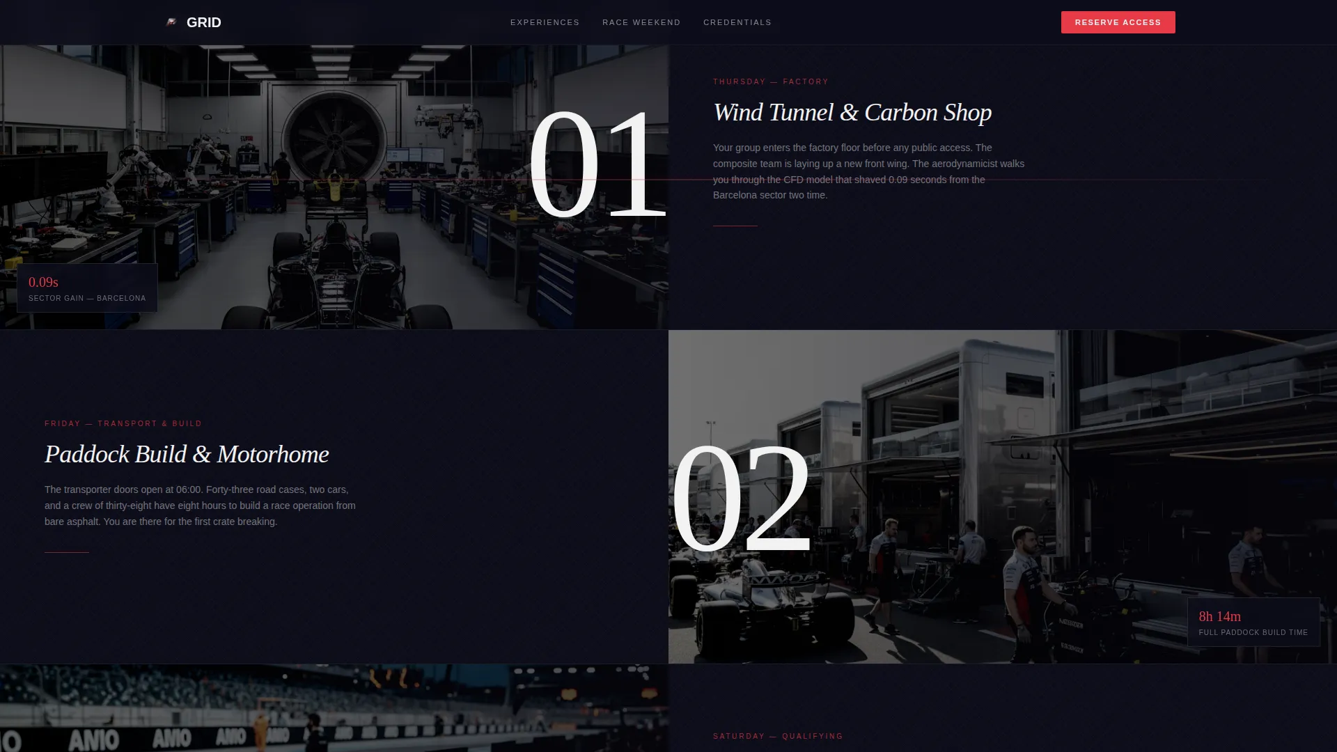 Formula Racing Hospitality Booking Landing Page