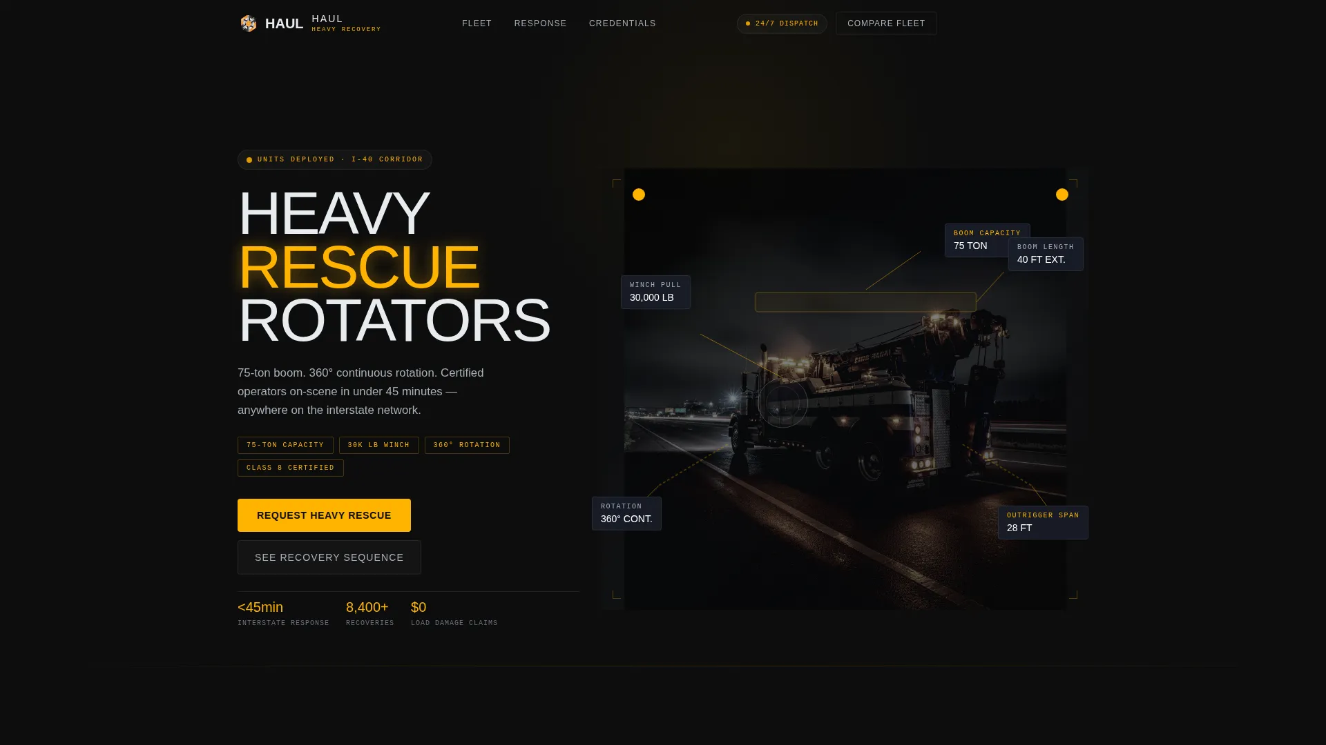 Heavy-Duty Towing & Recovery Landing Page Template