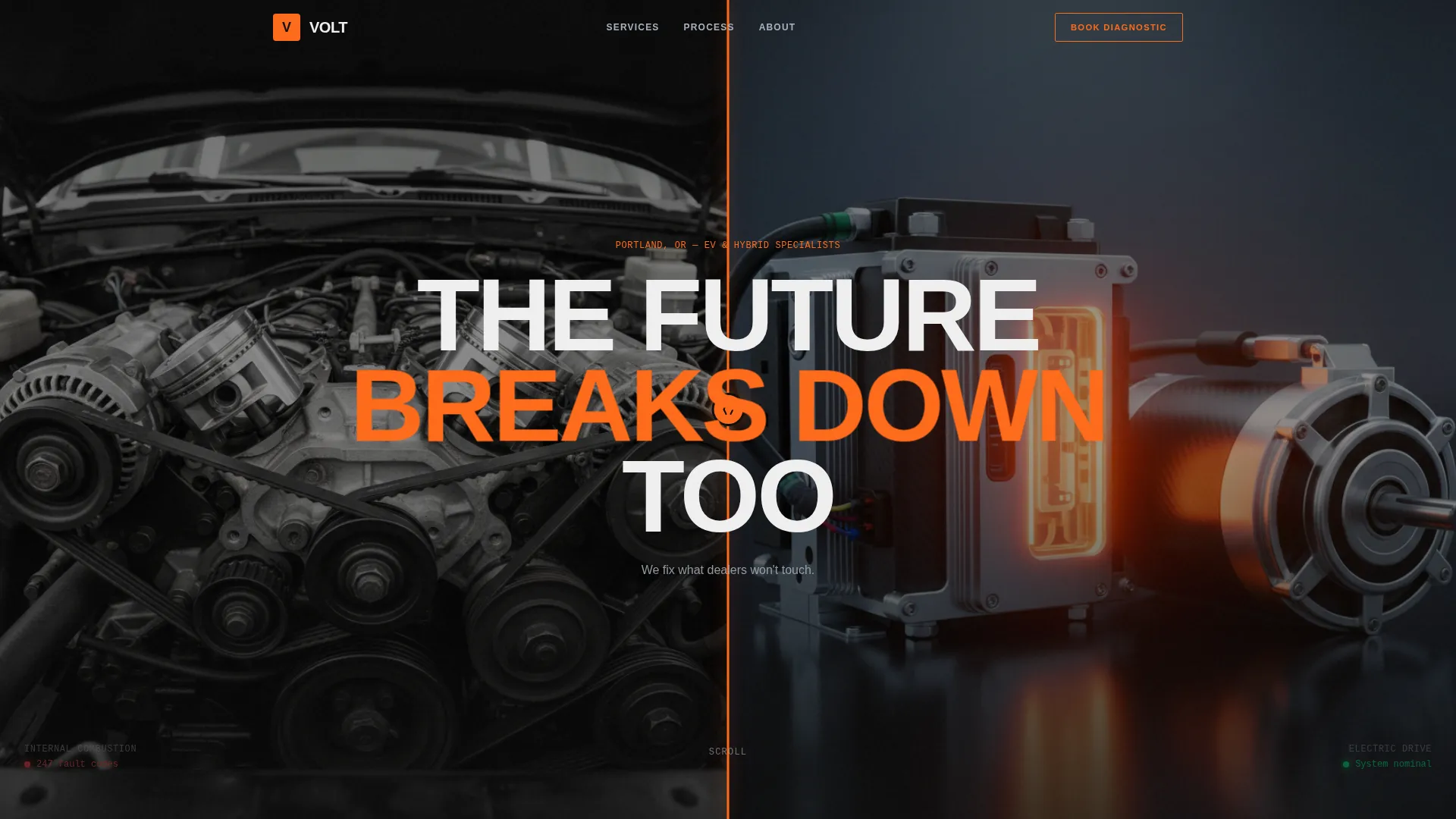 Cinematic EV Repair Landing Page Template
