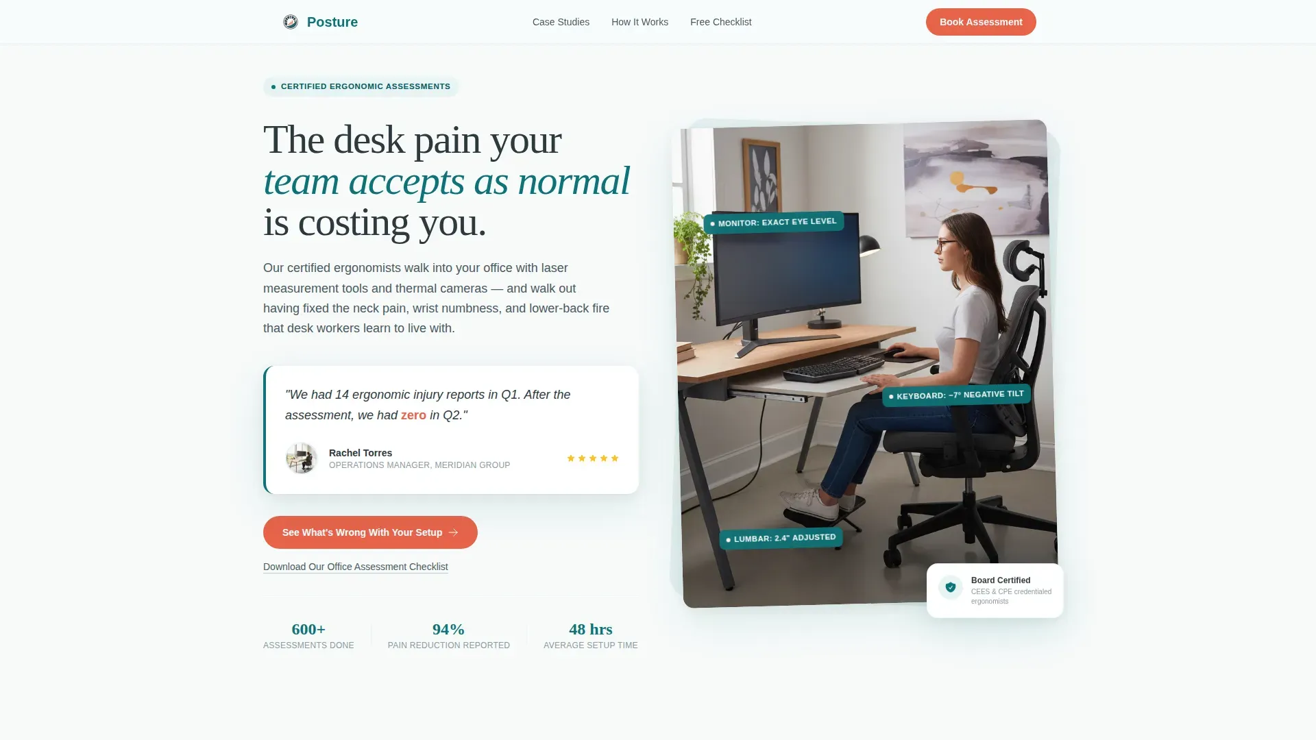 Certified Ergonomic Assessment | Free Website Template | Rocket