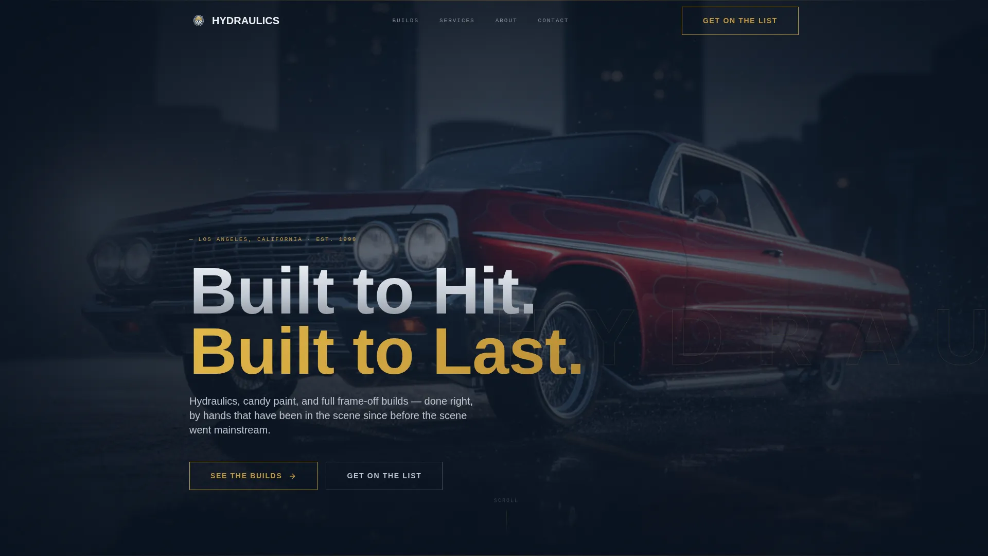 Cinematic Lowrider Shop Landing Page Template
