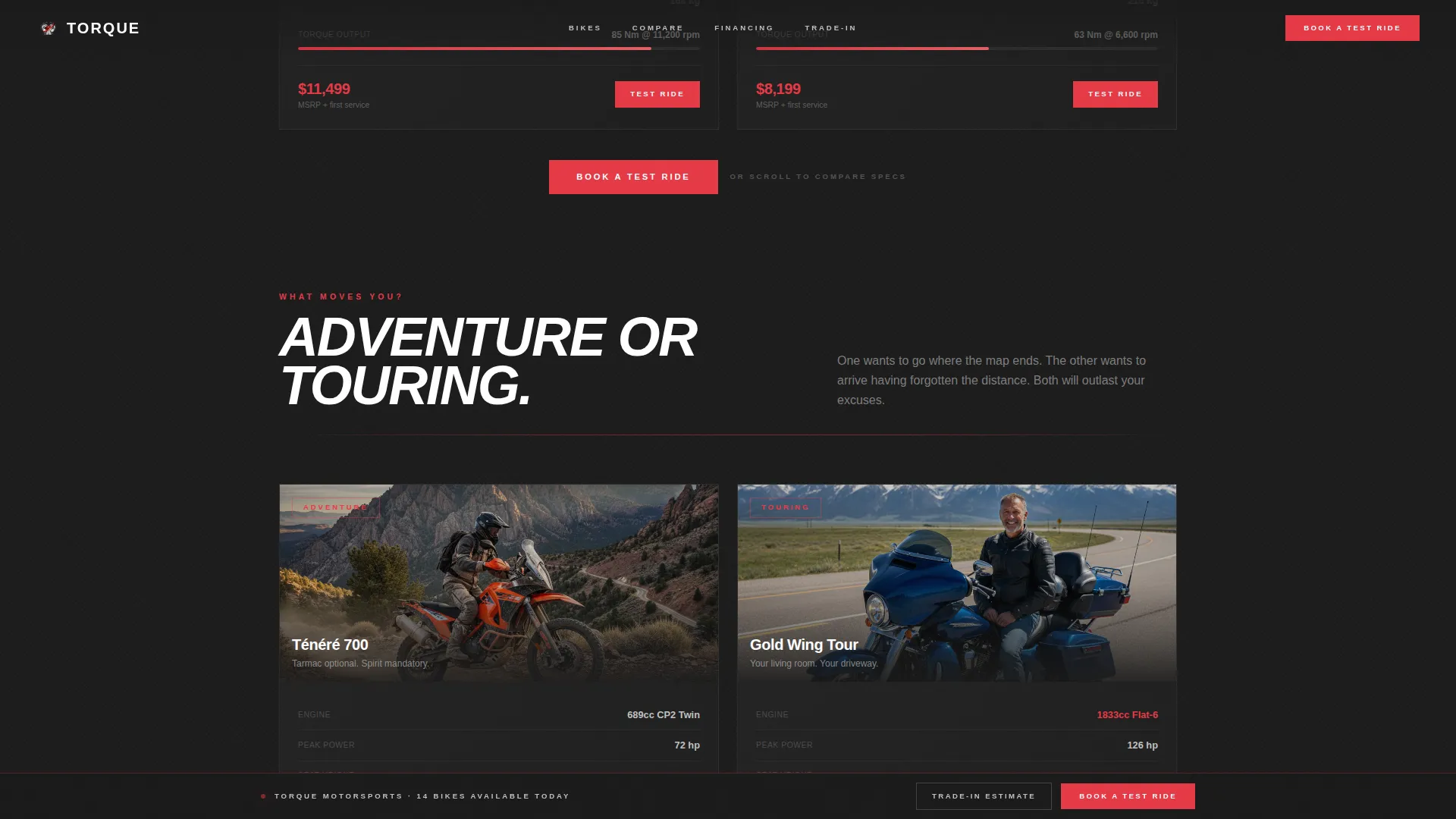 Motorcycle Dealership Landing Page Template