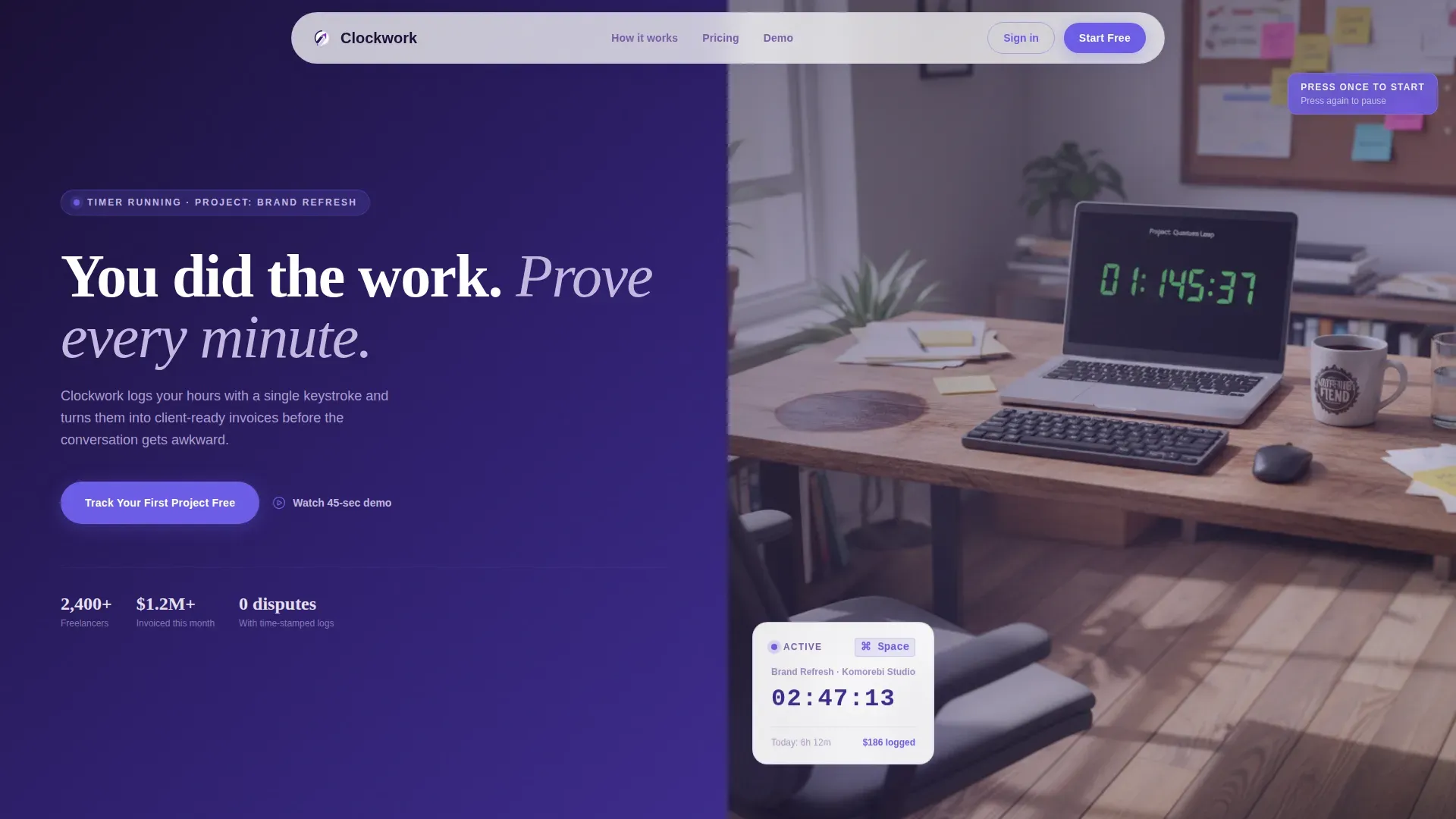 Project-Based Time Tracking Landing Page Template