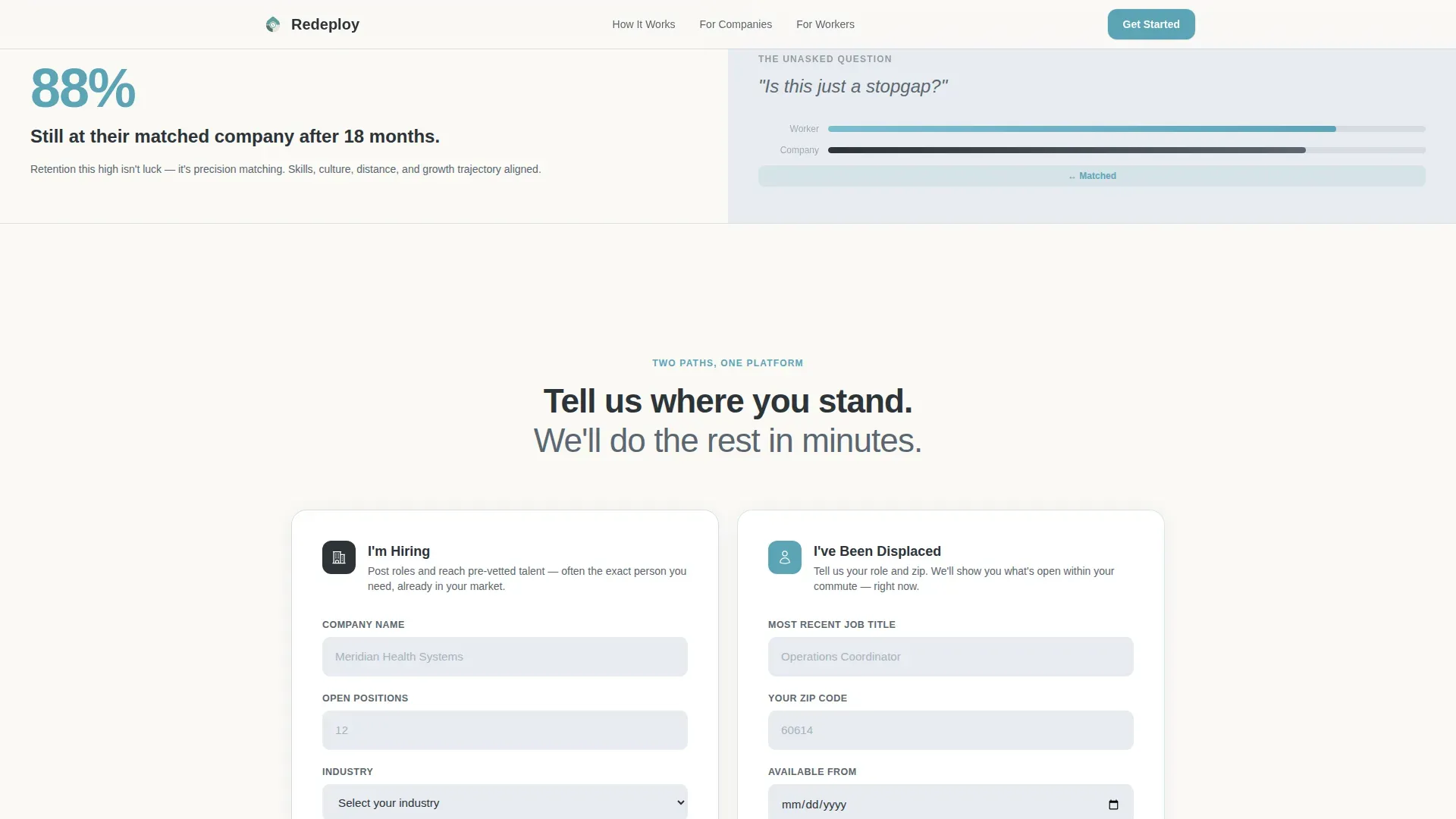 Redeployment Platform Landing Page Template