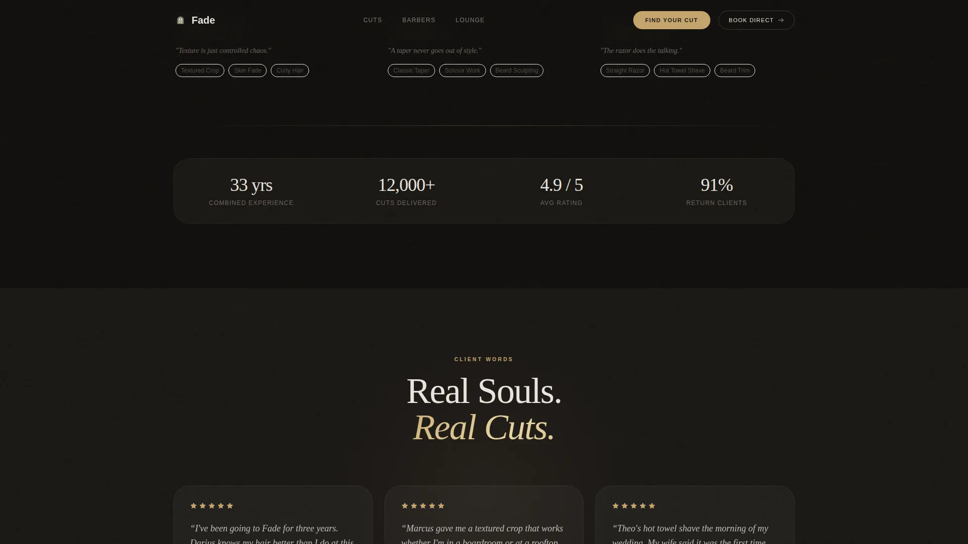 Premium Barber Lounge Experience Website Template
