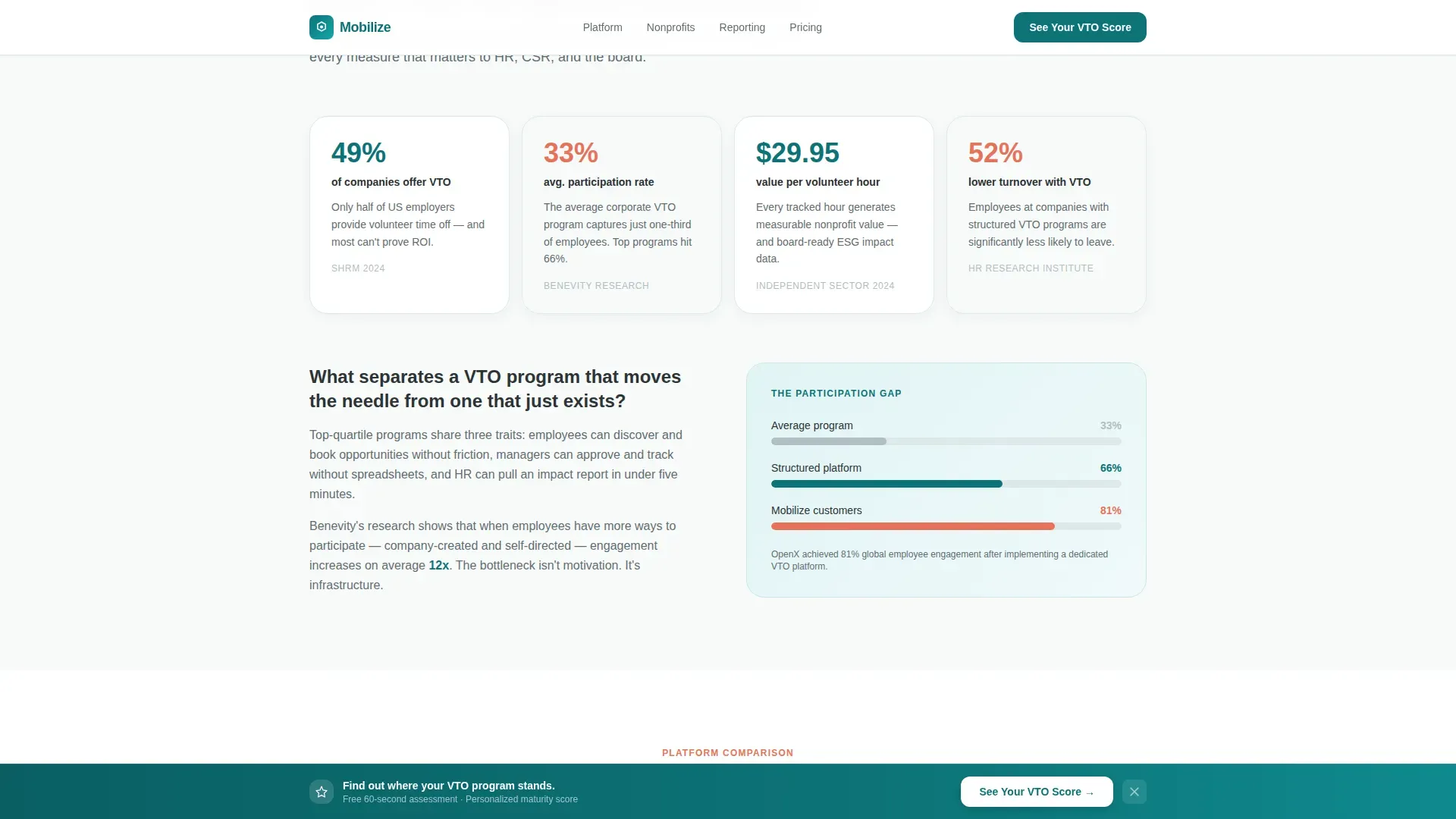 VTO Platform, Comparison Table Landing Page
