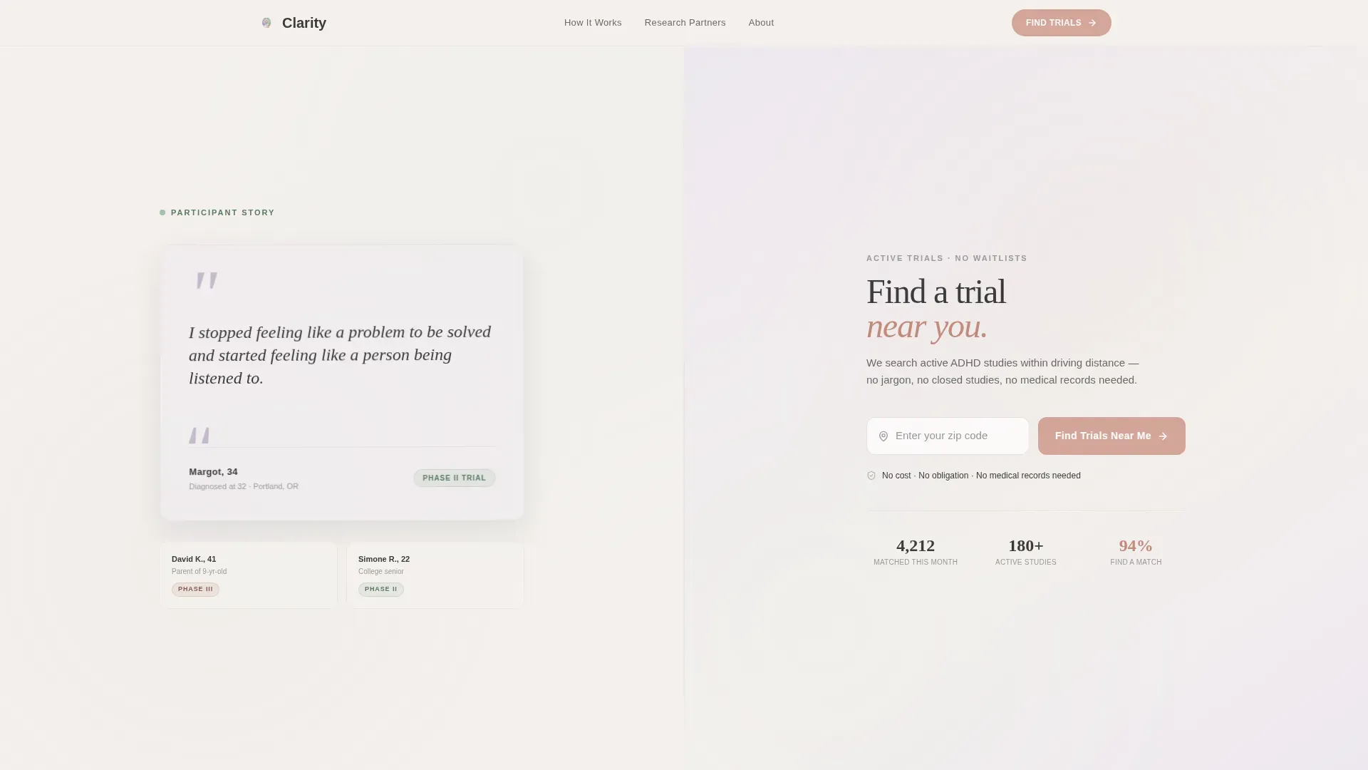 ADHD Clinical Trial Finder Landing Page Template