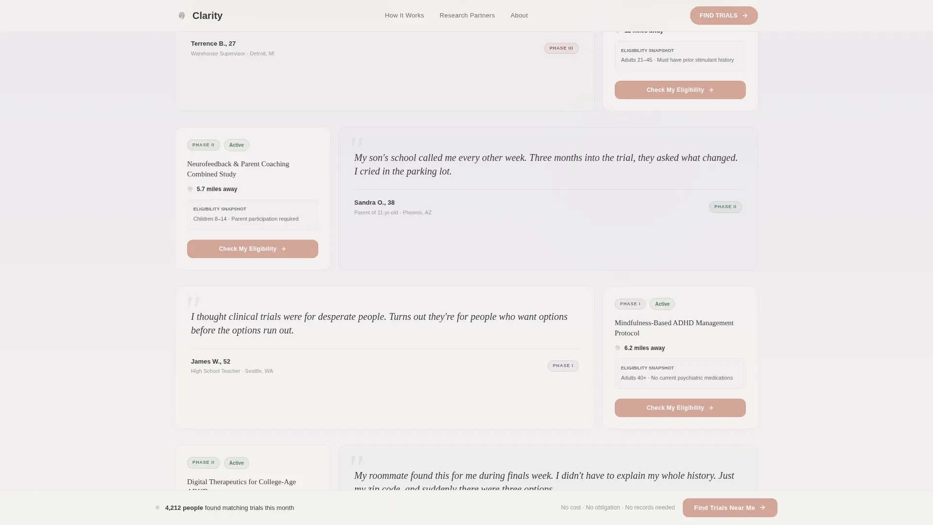 ADHD Clinical Trial Finder Landing Page Template