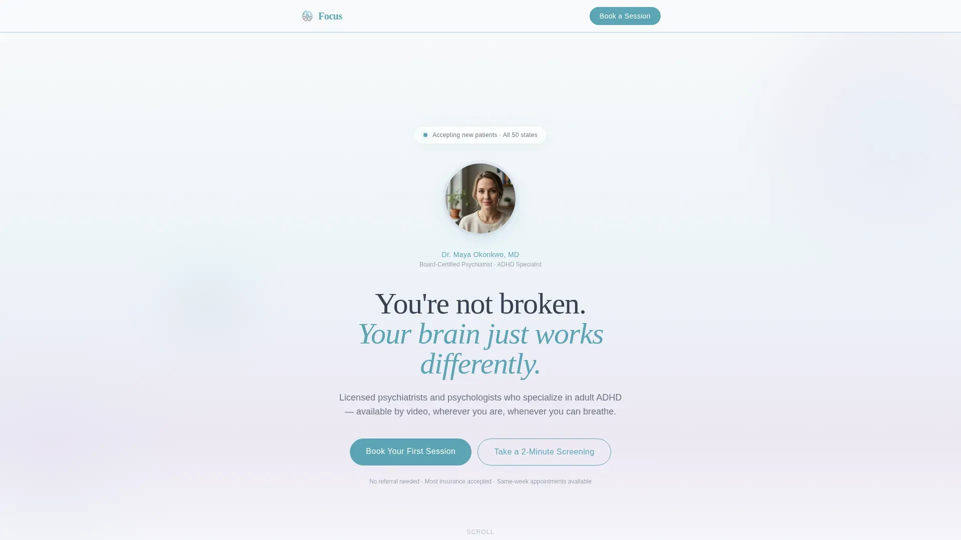 Adult ADHD Telehealth Landing Page Template