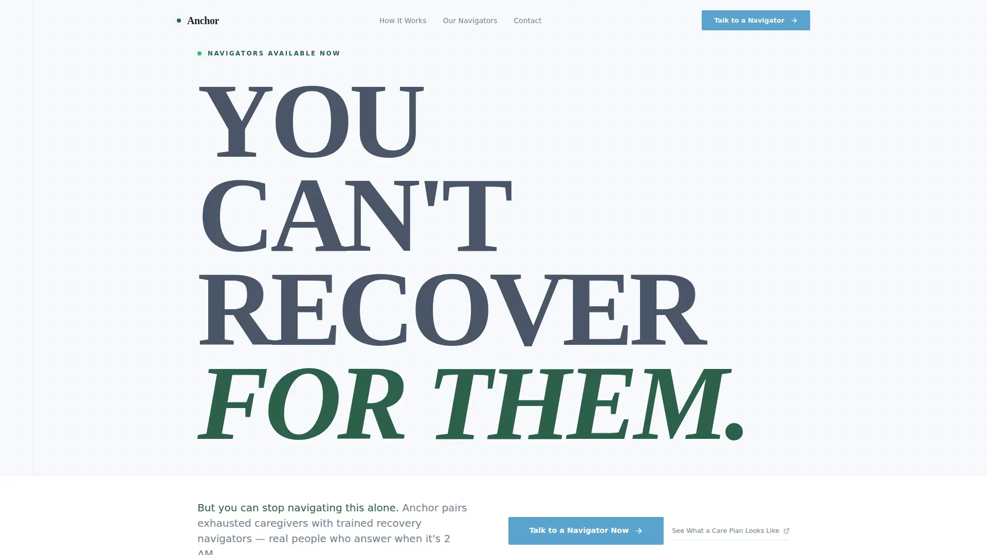 Addiction Recovery Caregiver Support Landing Page