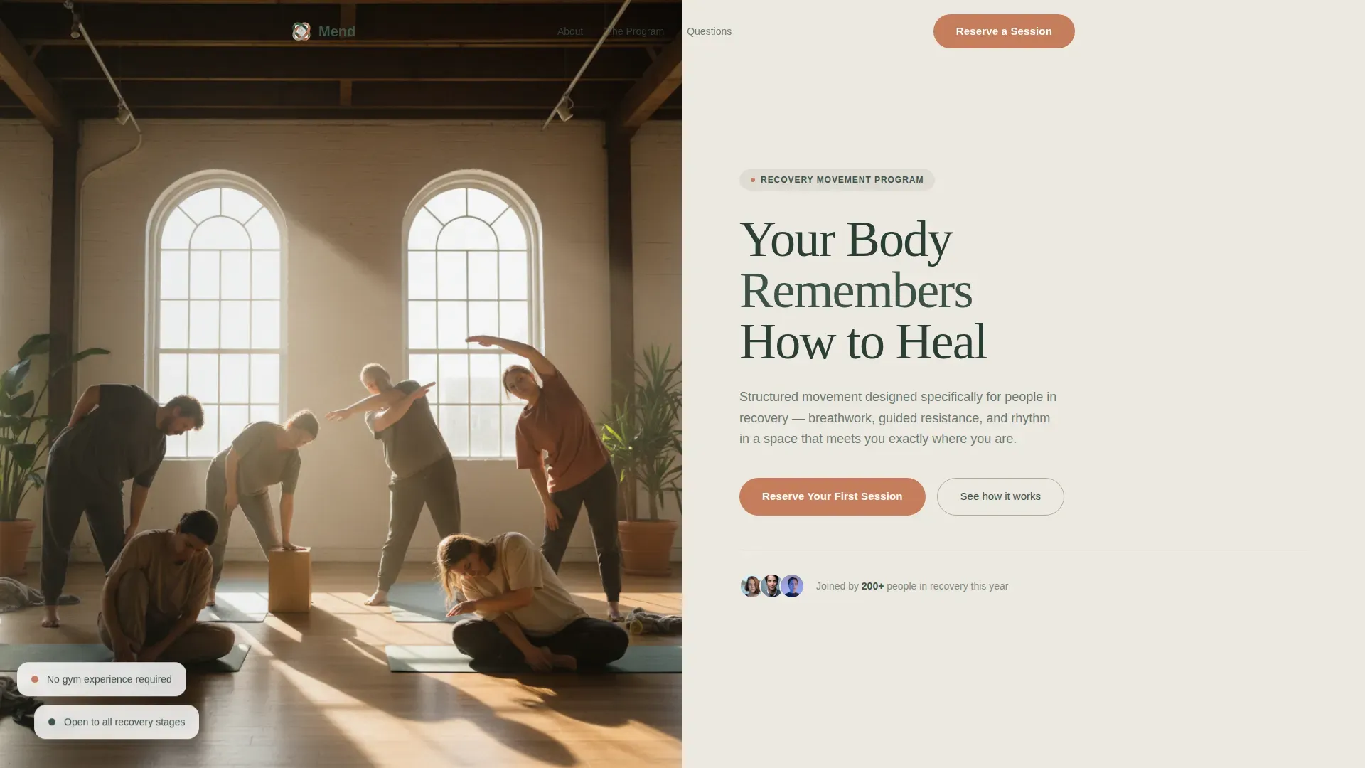 Recovery Movement Program Booking Landing Page