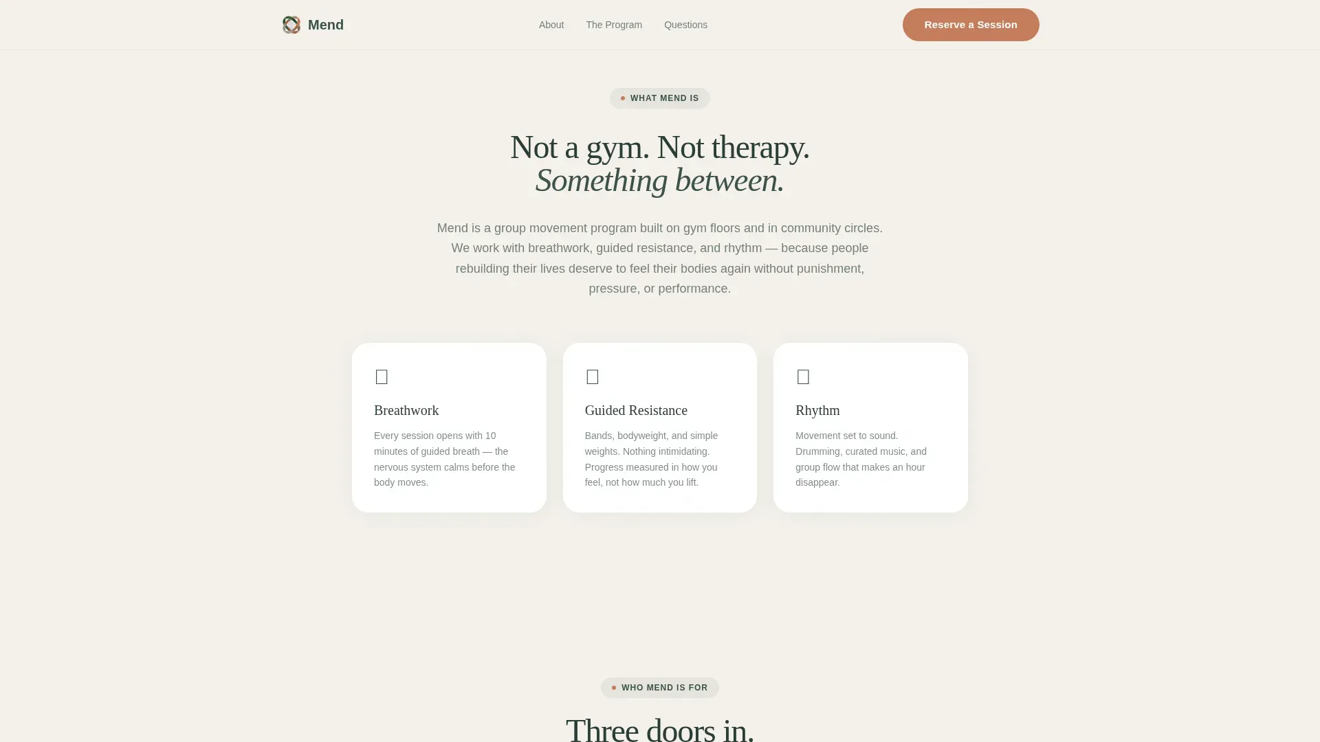 Recovery Movement Program Booking Landing Page