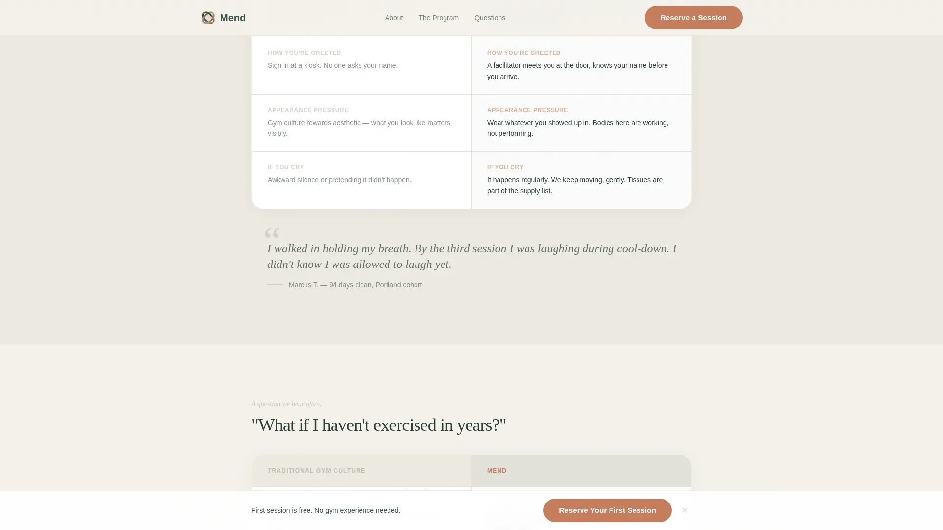 Recovery Movement Program Booking Landing Page