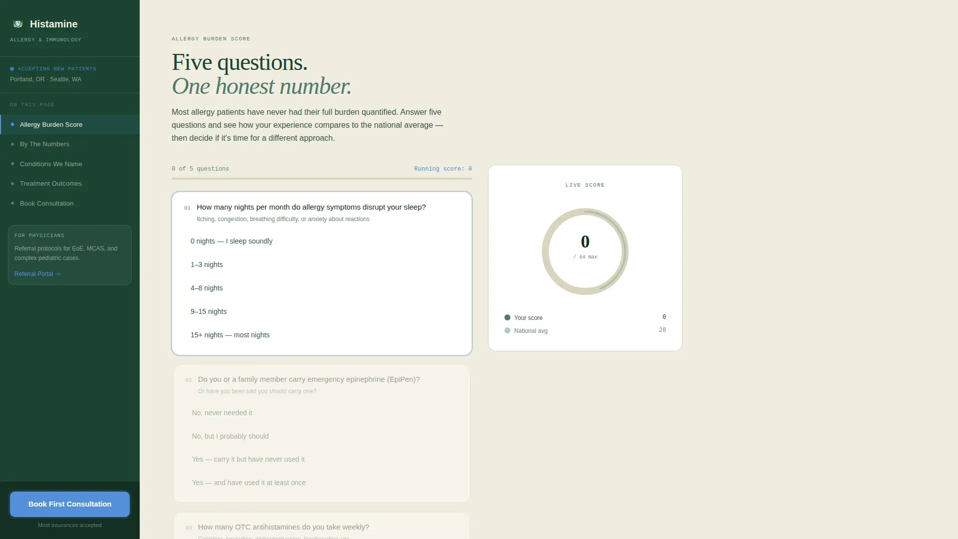 Allergist & Immunologist Practice Website with Allergy Calculator