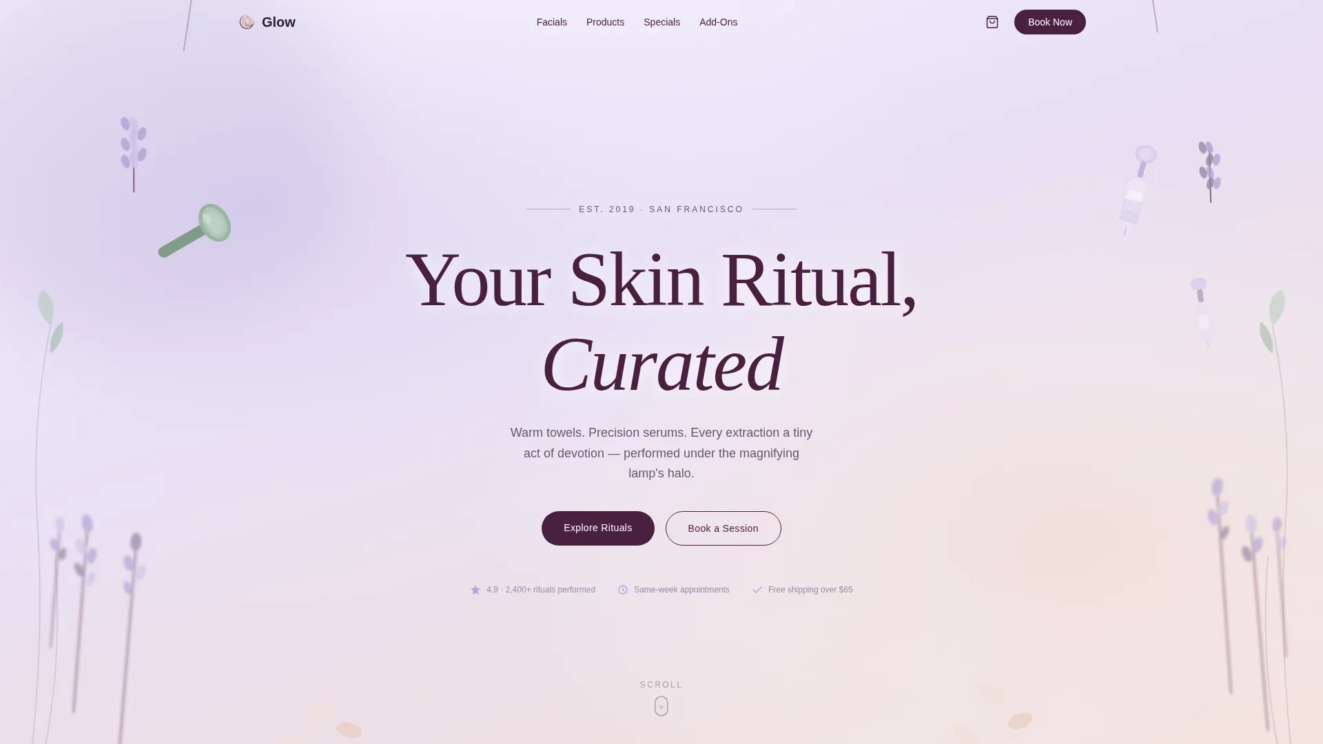 Skincare Studio Landing Page Template | Card Grid