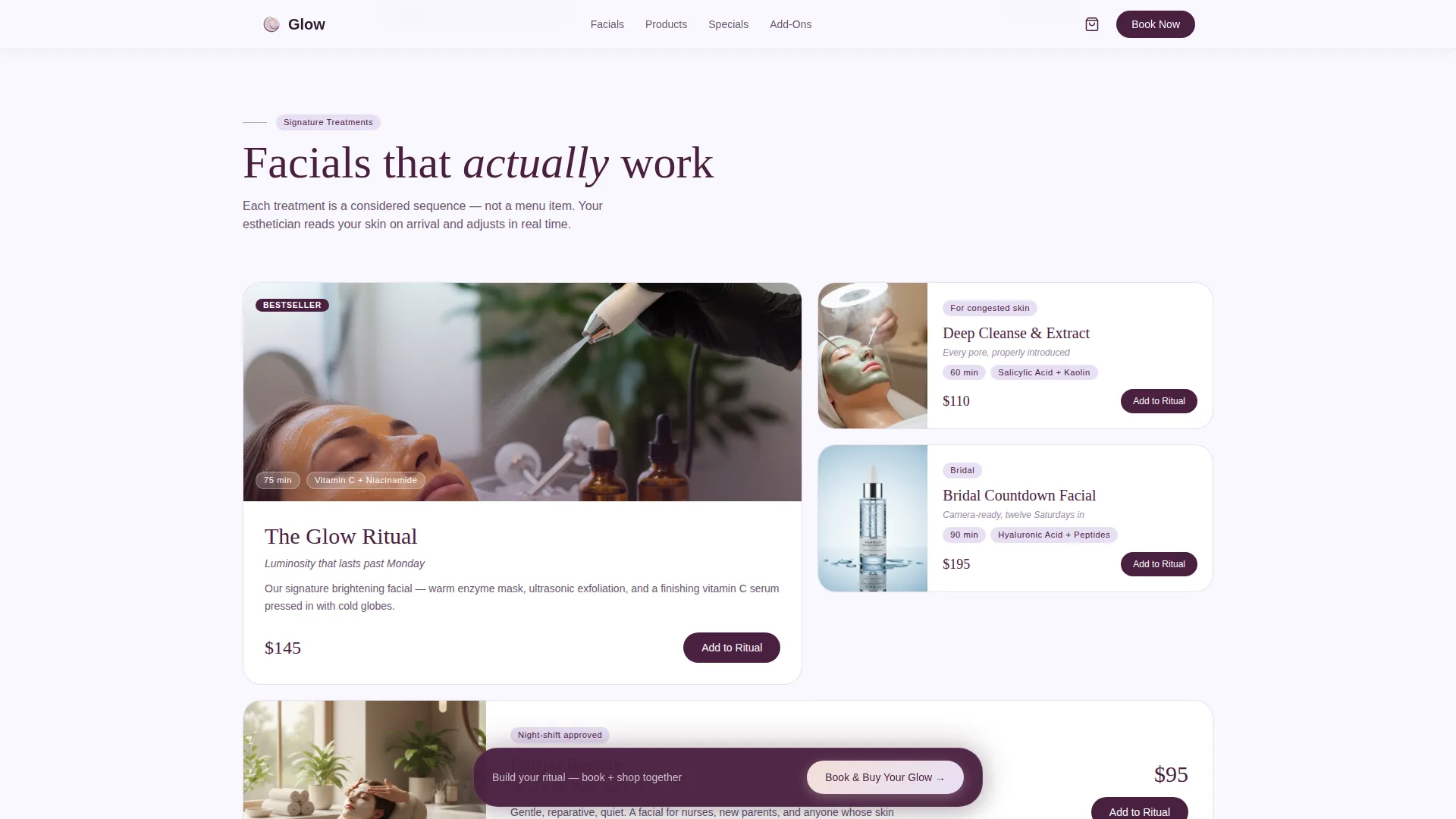 Skincare Studio Landing Page Template | Card Grid