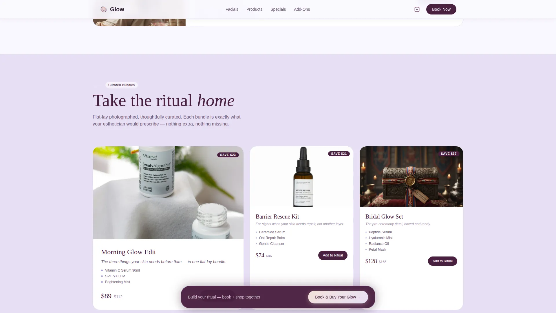 Skincare Studio Landing Page Template | Card Grid