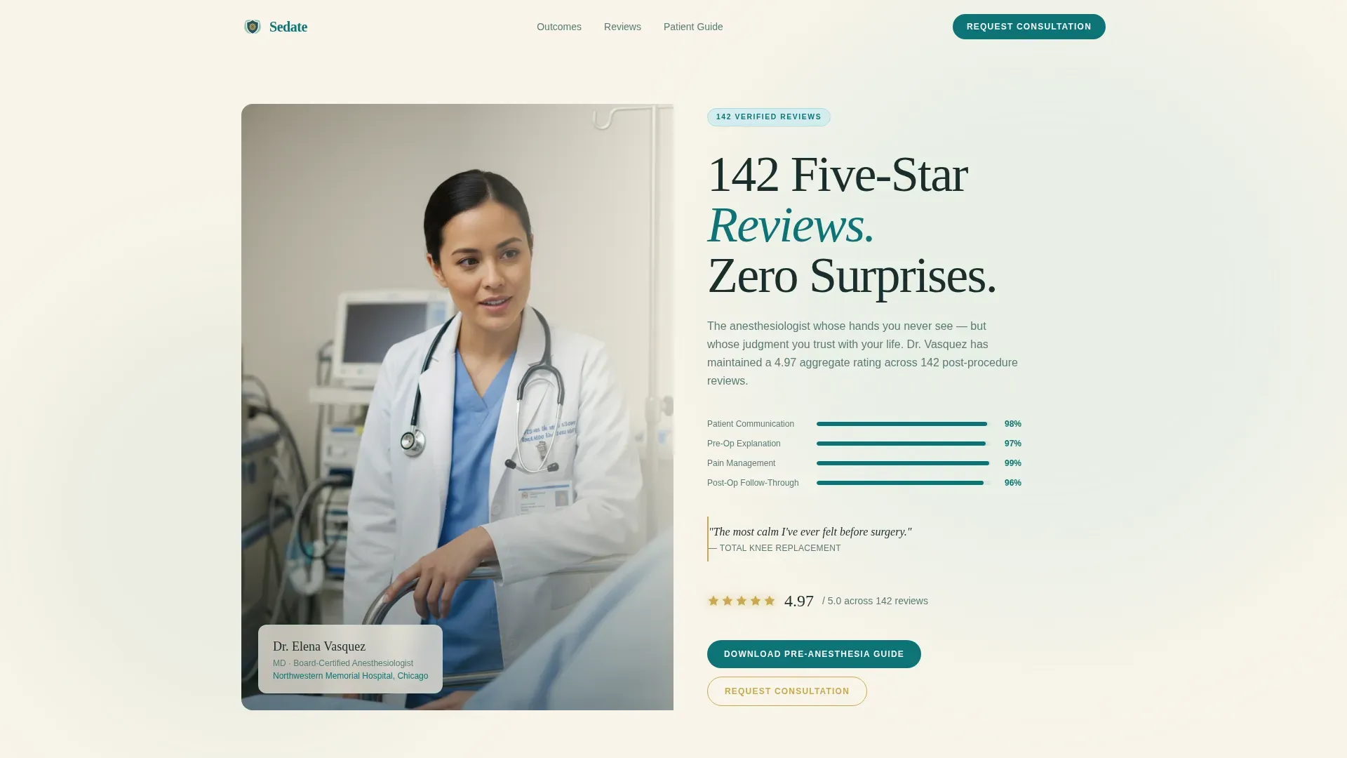 Anesthesiologist Reviews & Social Proof Website Template